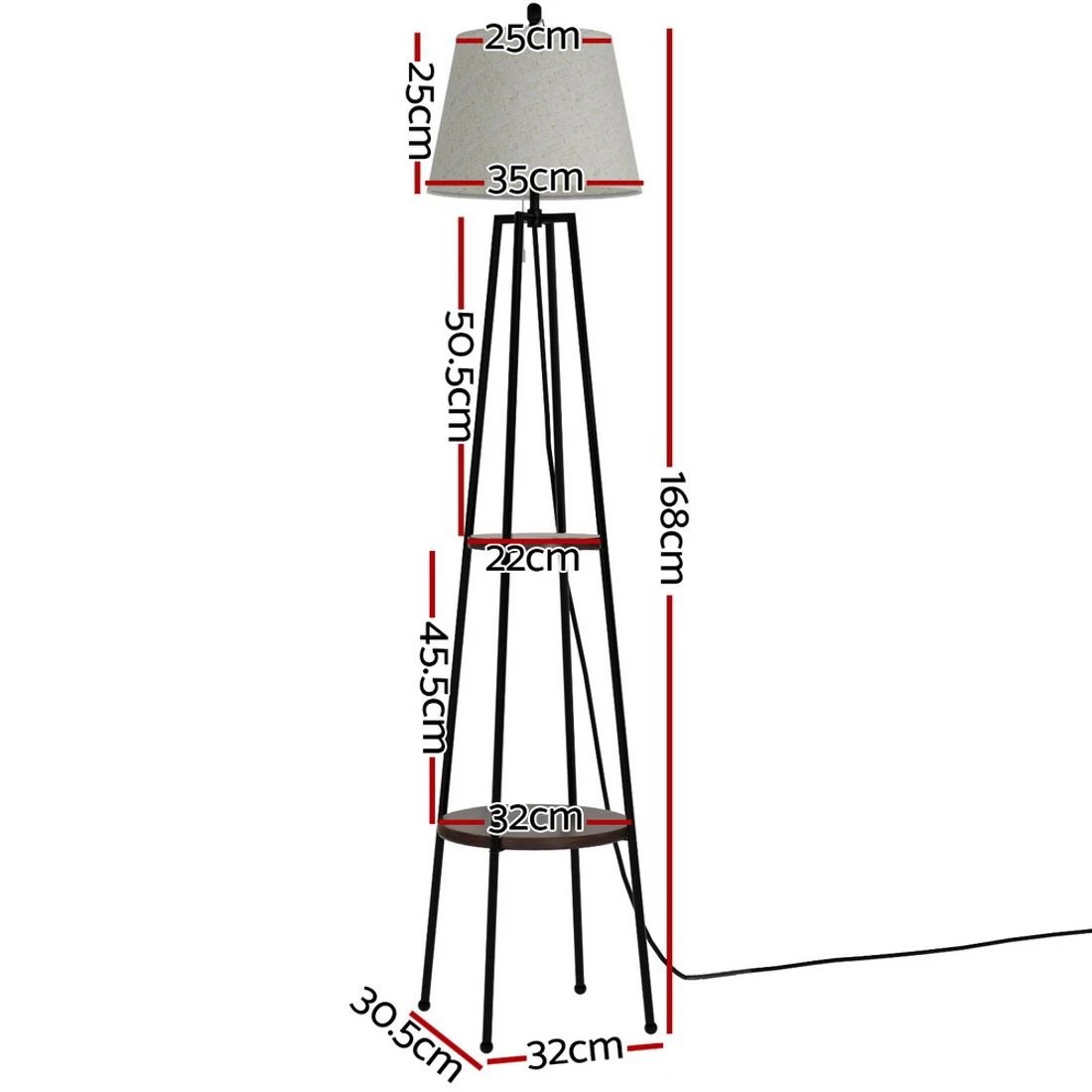 1 Artiss Floor Lamp 2 Tier Shelf Storage Light Stand Home Living Room Upright Display Space Saving - Black, 1 of 5