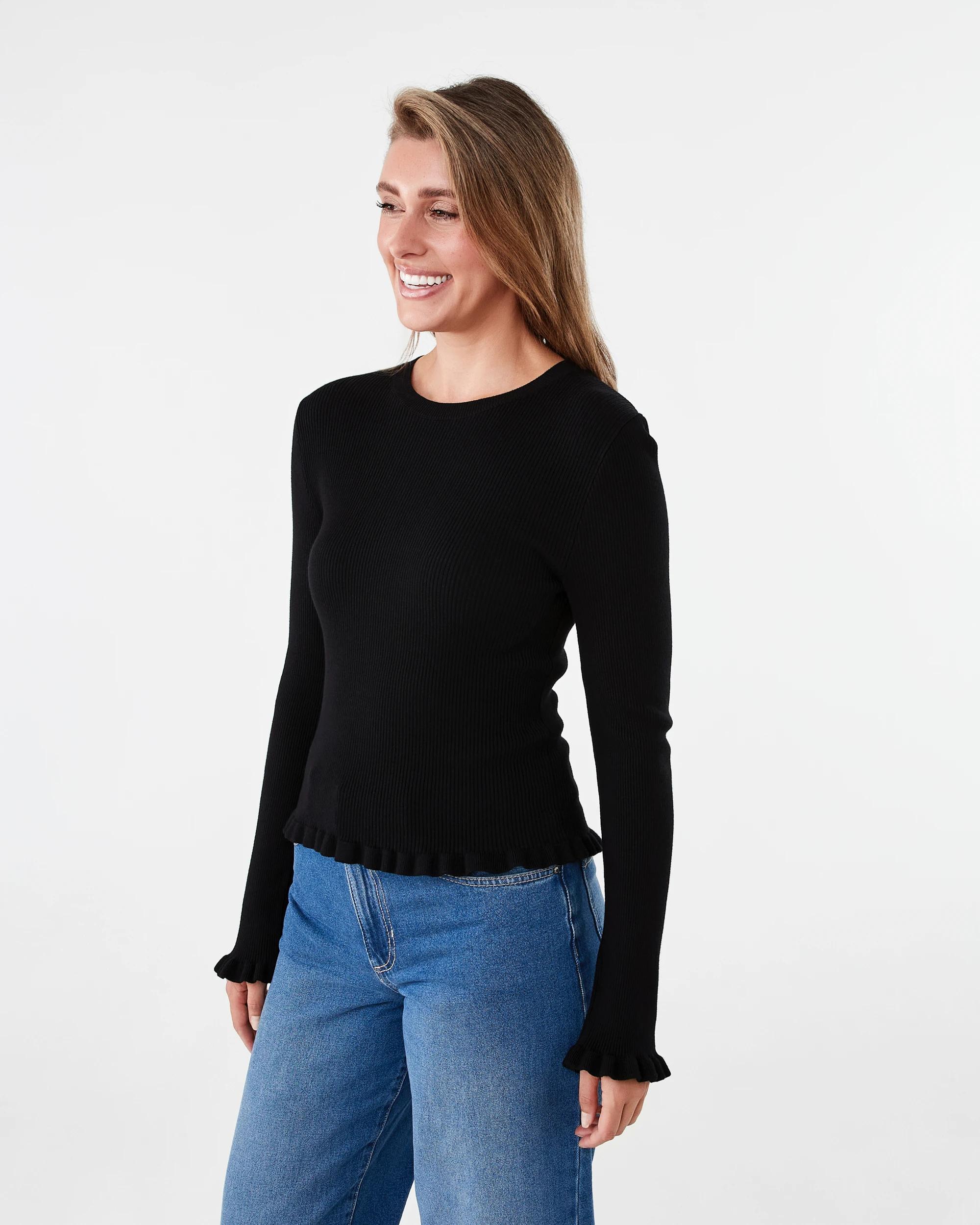 2 Long Sleeve Frill Top Black, 2 of 6