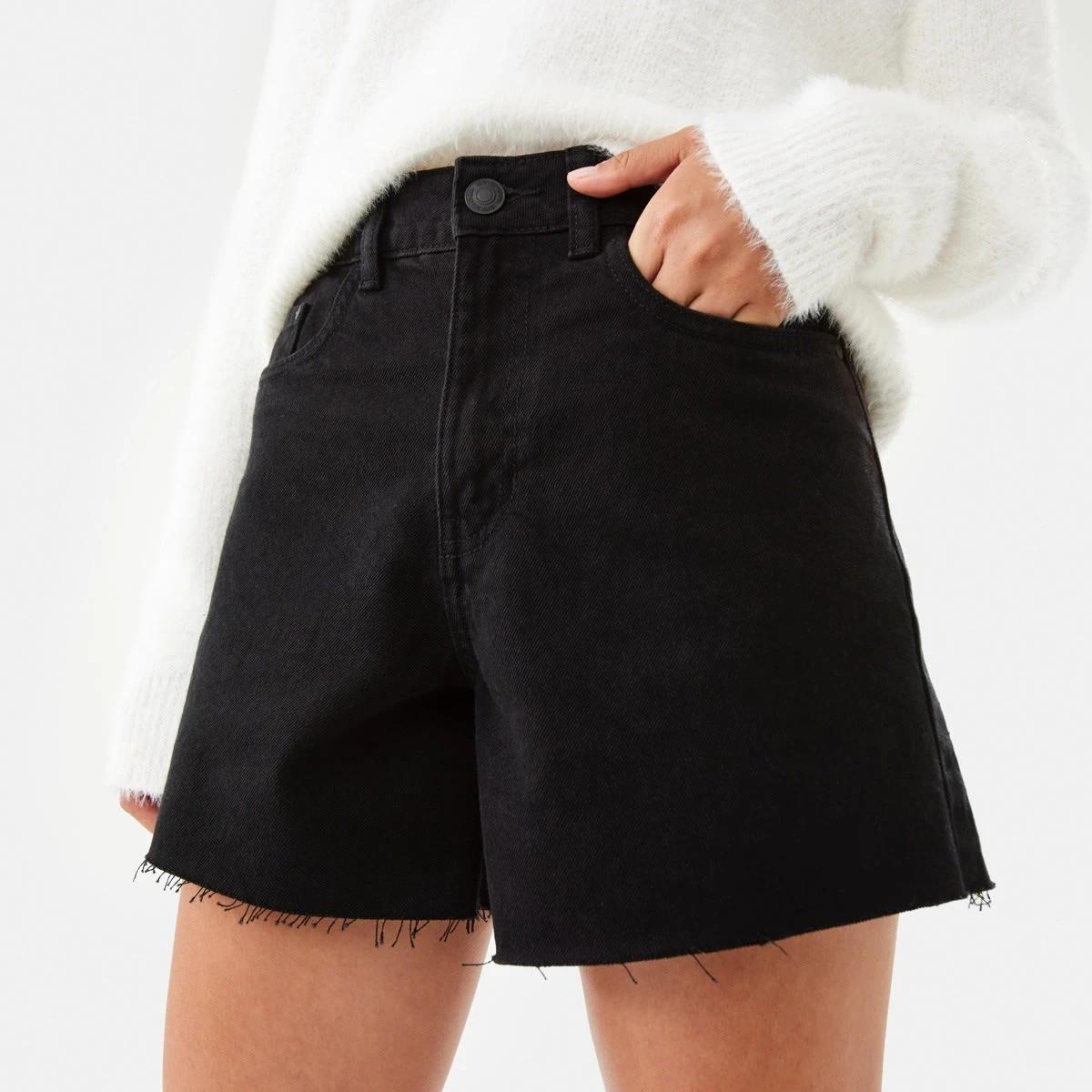1 Raw Hem Denim Shorts Black Wash, 1 of 7