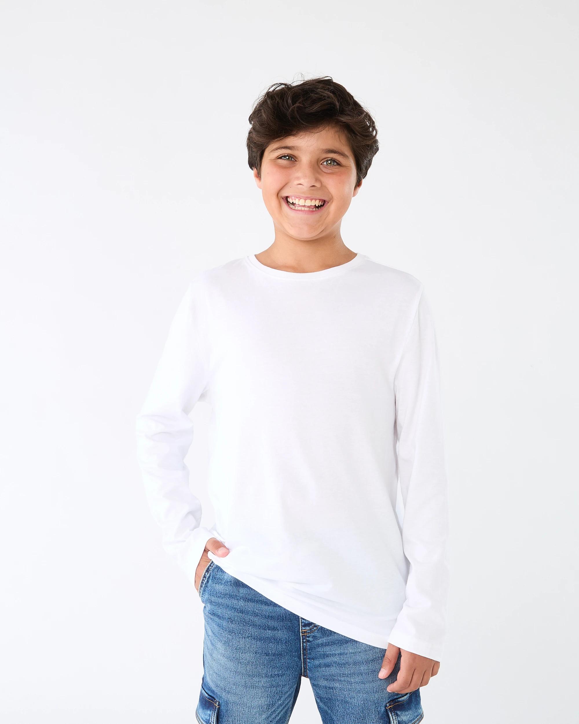 1 Long Sleeve Plain T-shirt White, 1 of 6