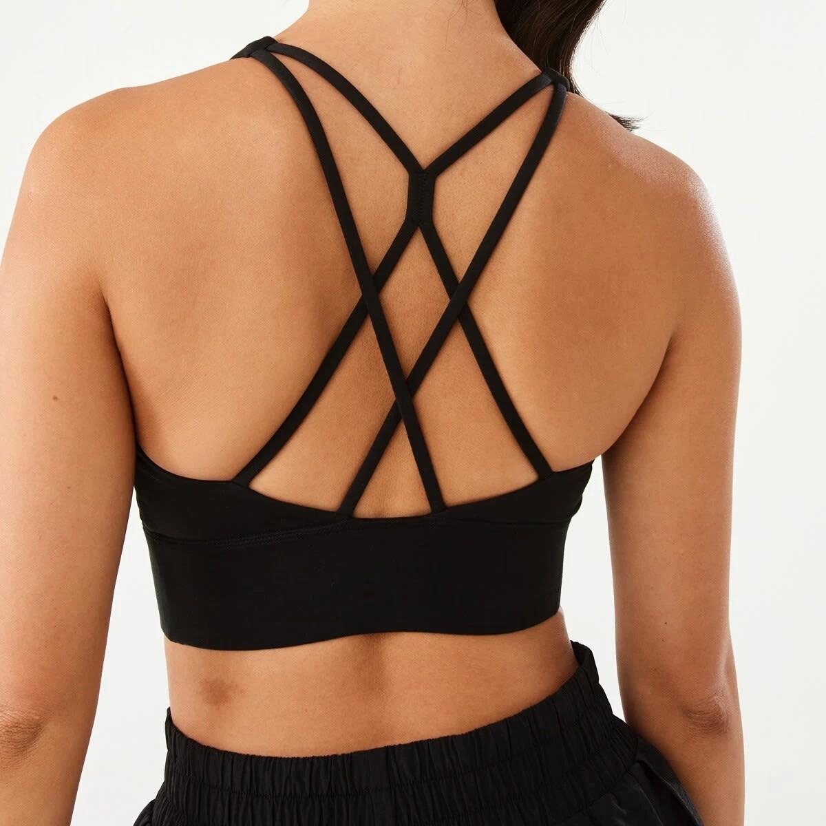 6 Active Womens Ultrasoft Strappy Crop Top BLACK, 6 of 8