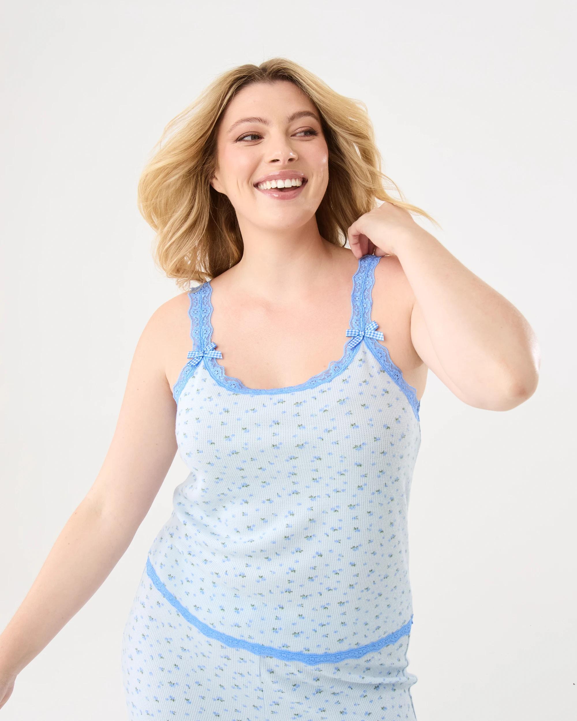 3 Lace Trim Waffle Cami Blue Rose, 3 of 10