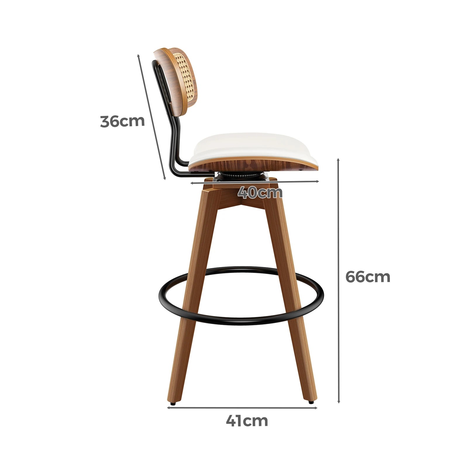 8 Alfordson 4x Bar Stools Kitchen Vintage Leather Seat Rattan Chair - White, 8 of 9