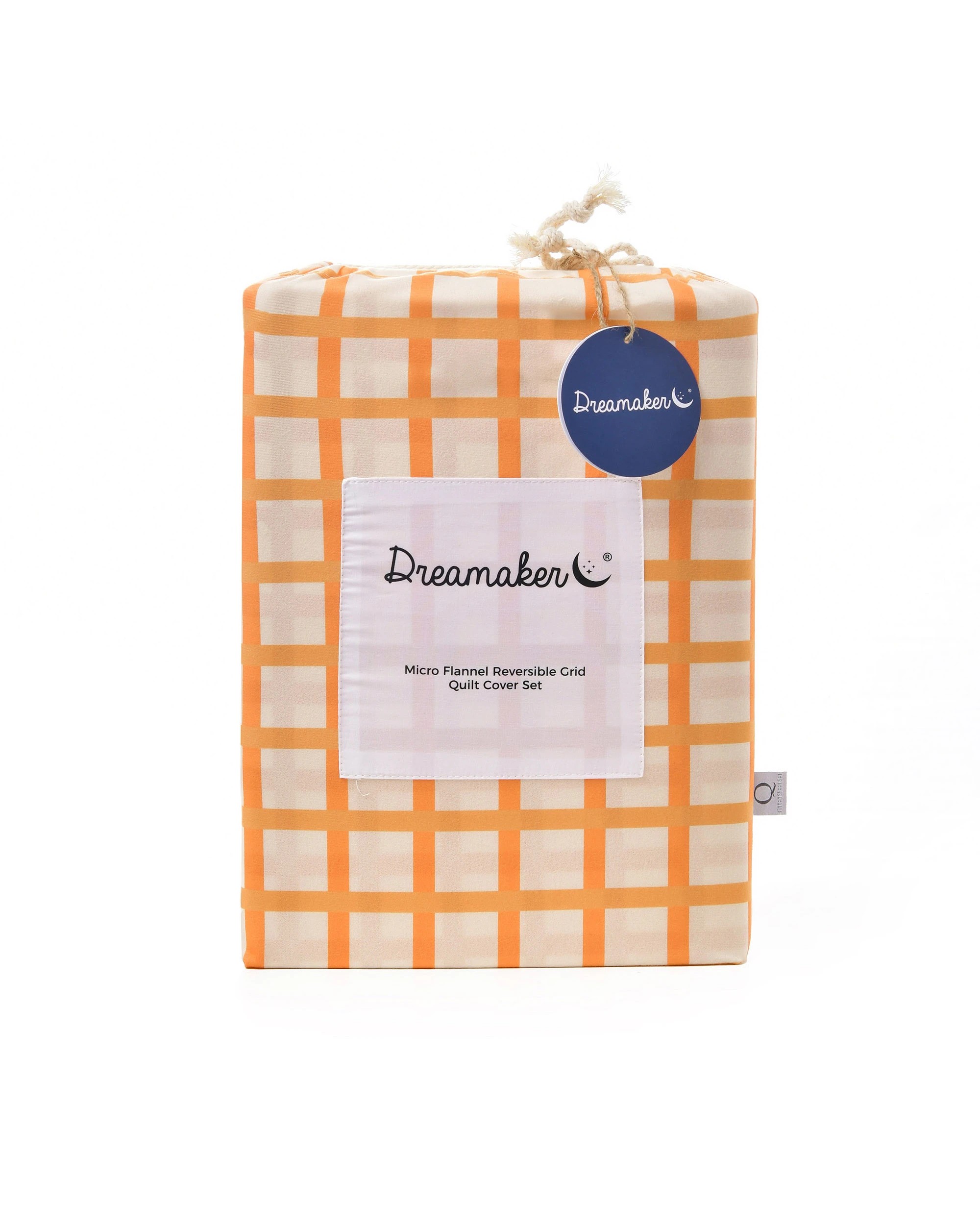 9 Dreamaker Micro Flannel Reversible Grid Quilt Cover Set - Double Bed - Chai, 9 of 9