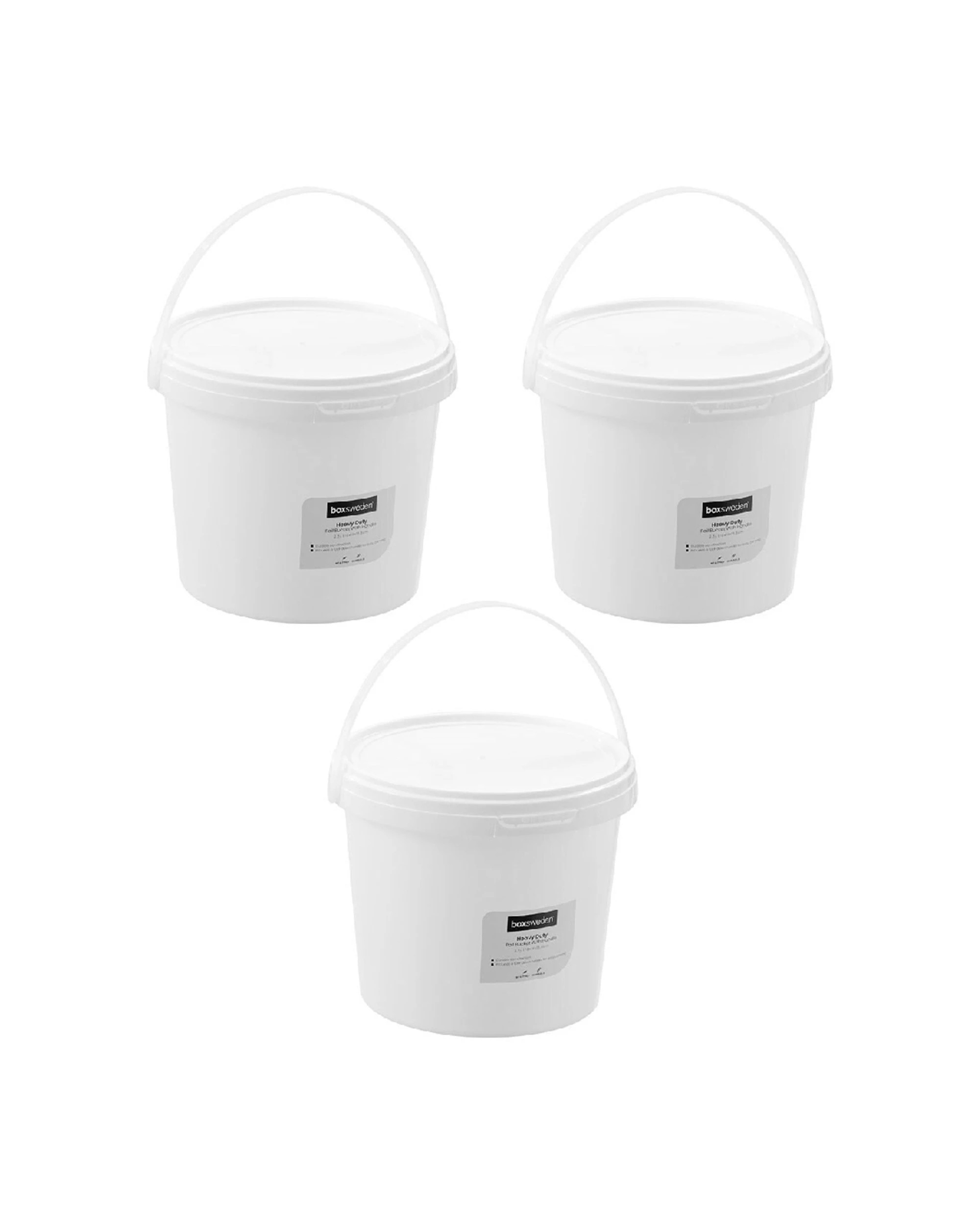 1 Boxsweden 3PK Boxsweden 2.5L Heavy Duty Handled Pail Bucket Durable Material Heavy Duty Handle - White, 1 of 5