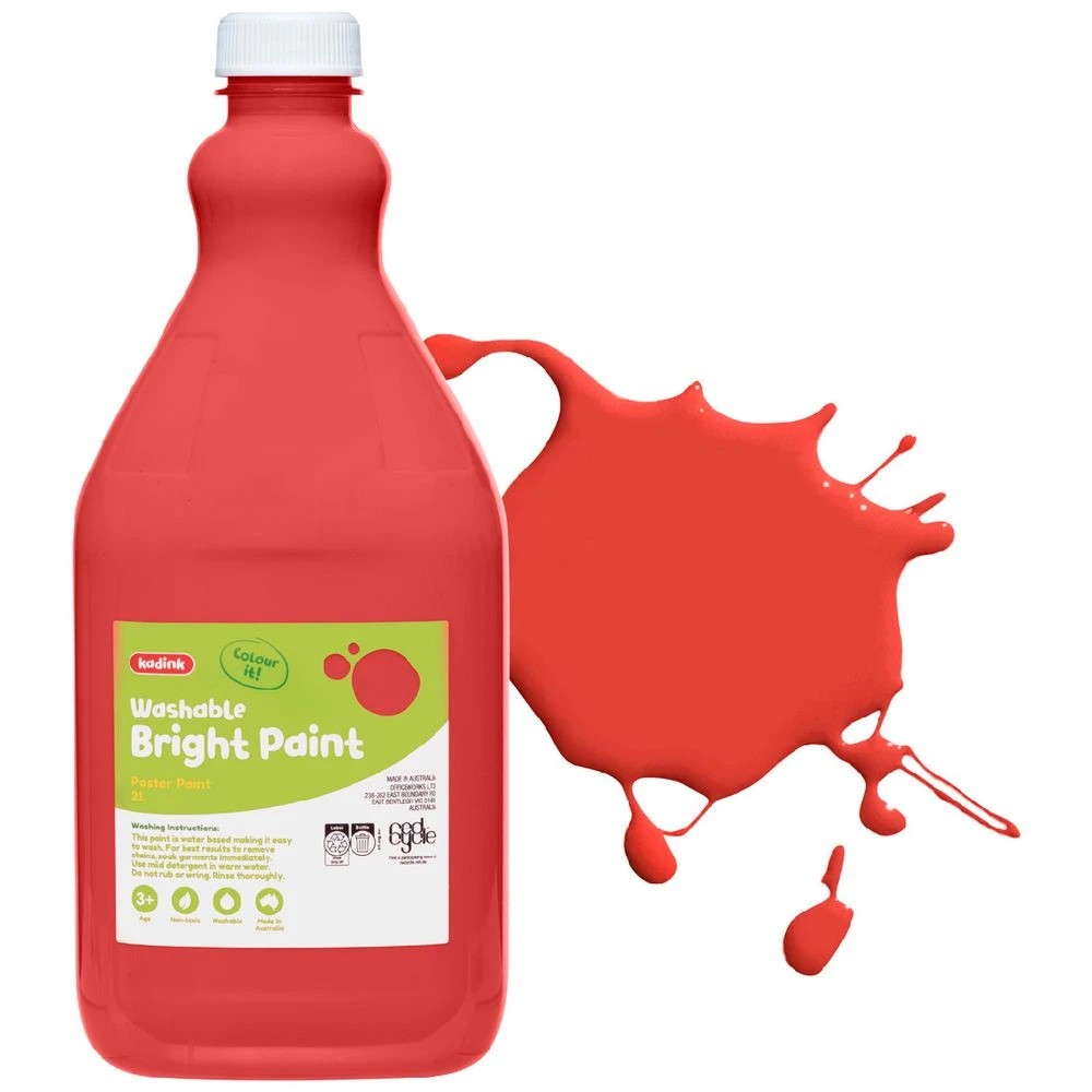 1 Kadink Washable Bright Poster Paint 2L Red, 1 of 3