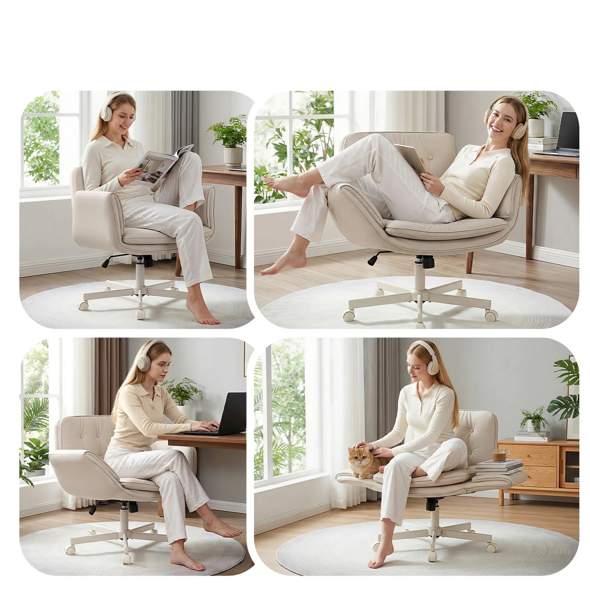 4 Artiss Criss Cross Chair with Wheels &Adjustable Armrests and Electric Standing Desk 140cm Set - Multi, 4 of 8