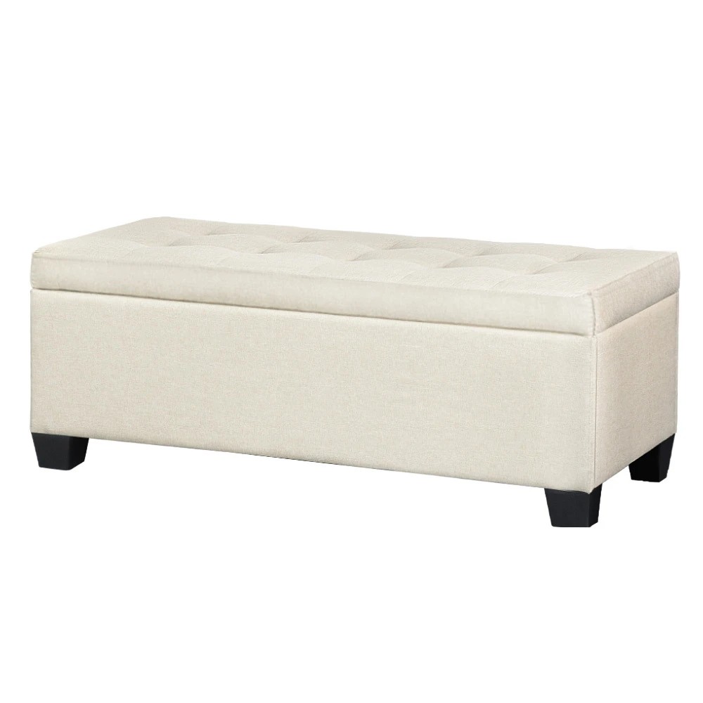 1 Artiss Storage Ottoman Blanket Box 97cm Linen - Beige, 1 of 8