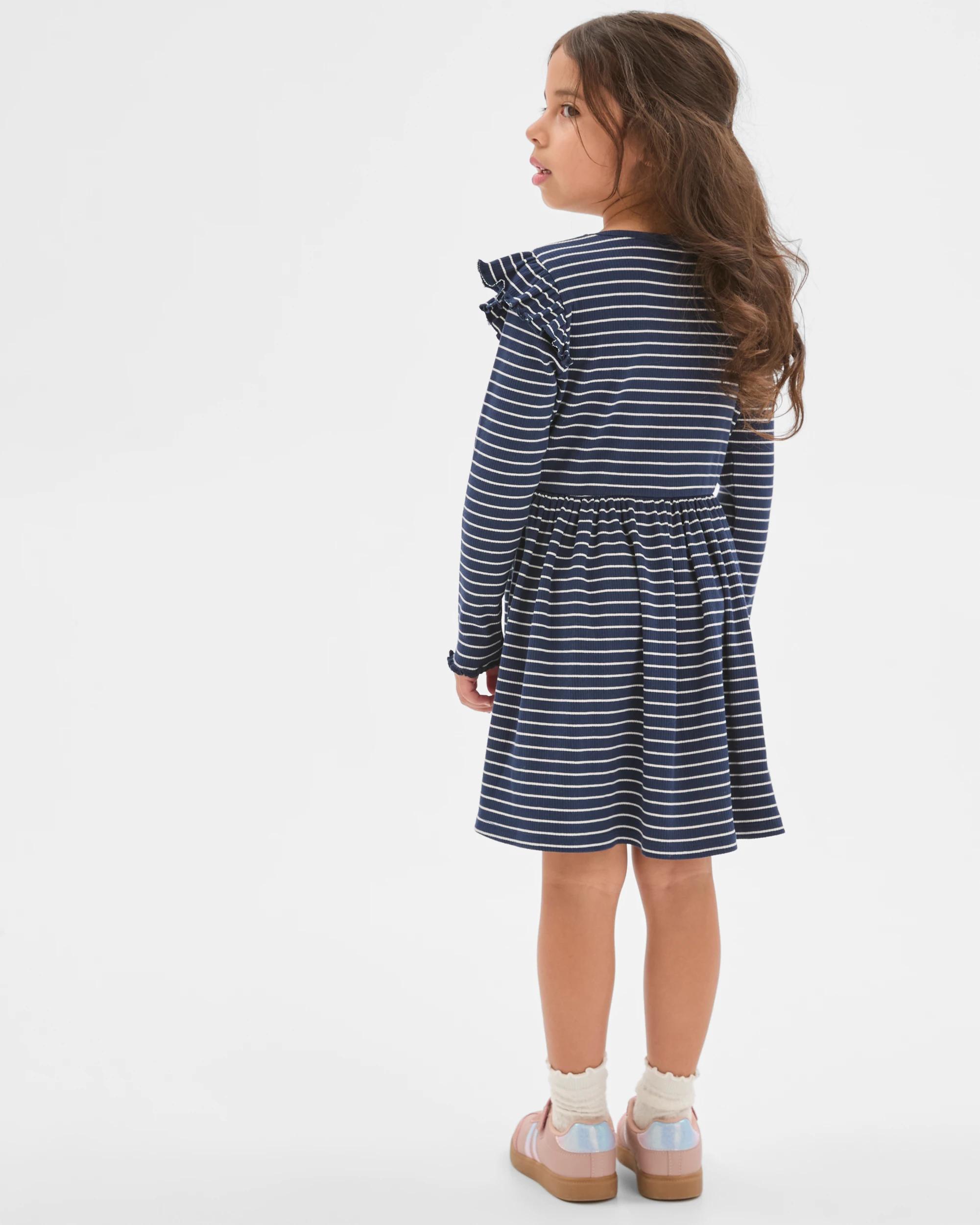 3 Target Kids Australian Cotton Long Flutter Sleeve Core Dress NAVY + WHITE, 3 of 6