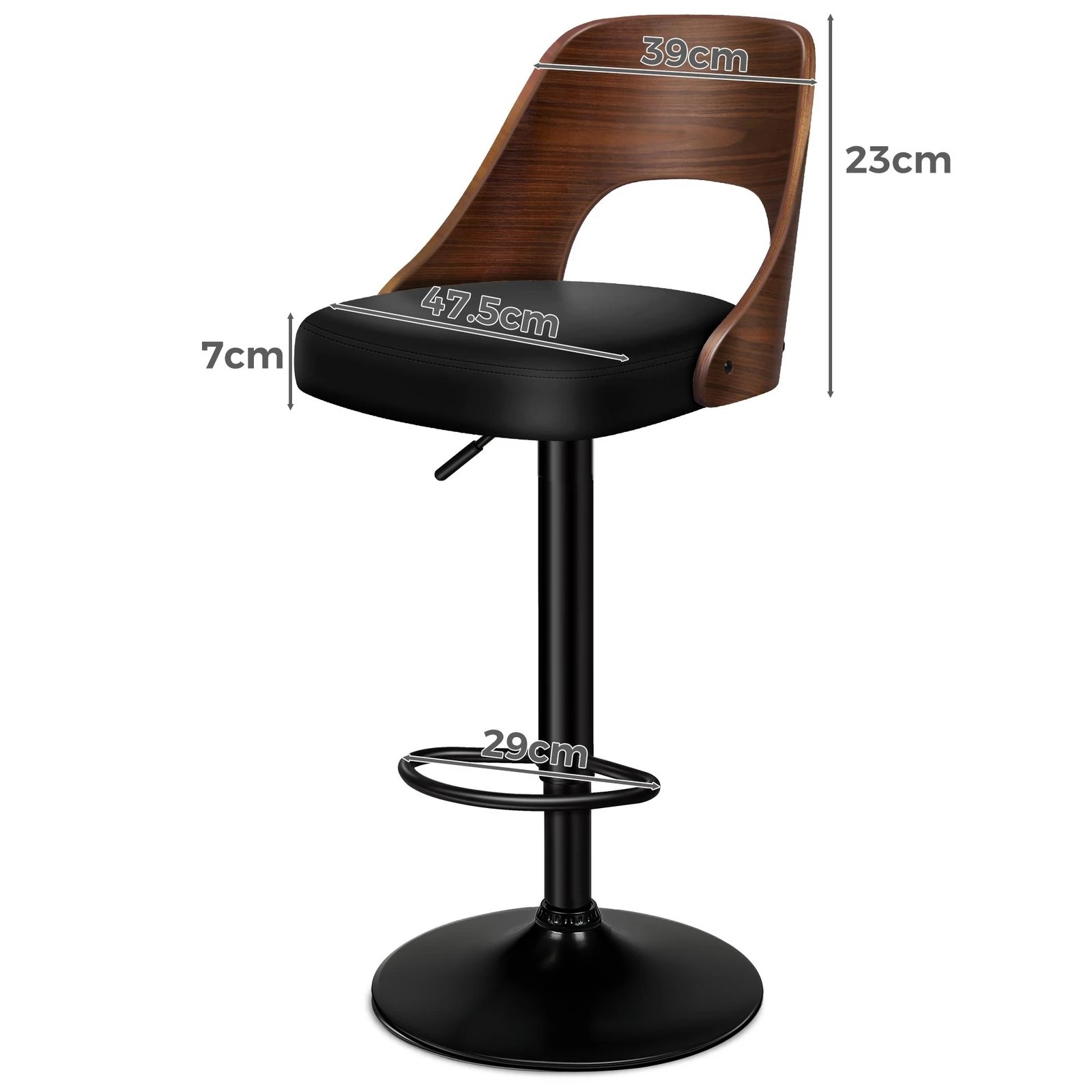 4 Alfordson 2x Bar Stools Kitchen Swivel Chair Wooden Leather Gas Lift - Black, 4 of 10