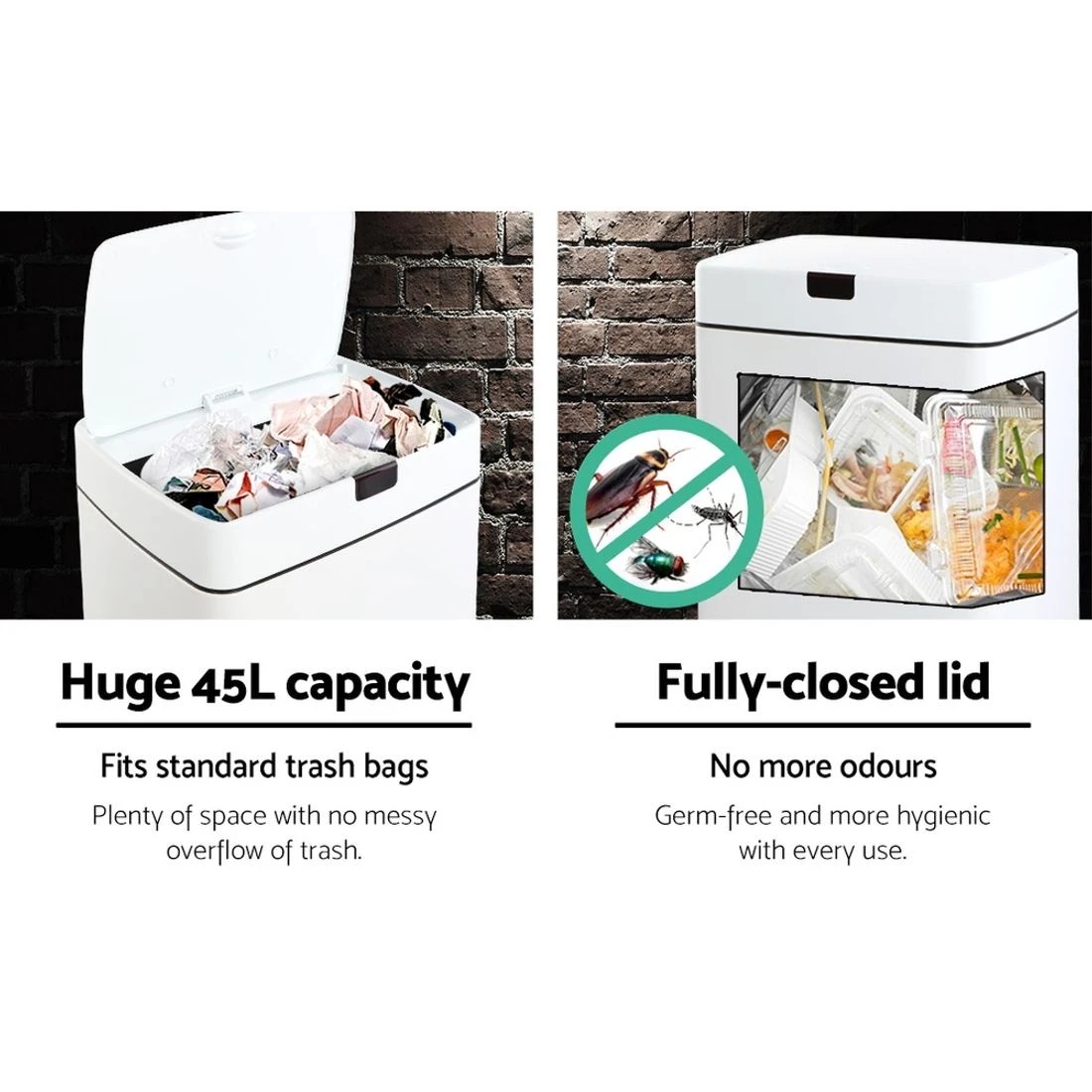 6 Devanti 45L Motion Sensor Bin Rubbish Automatic - White, 6 of 6
