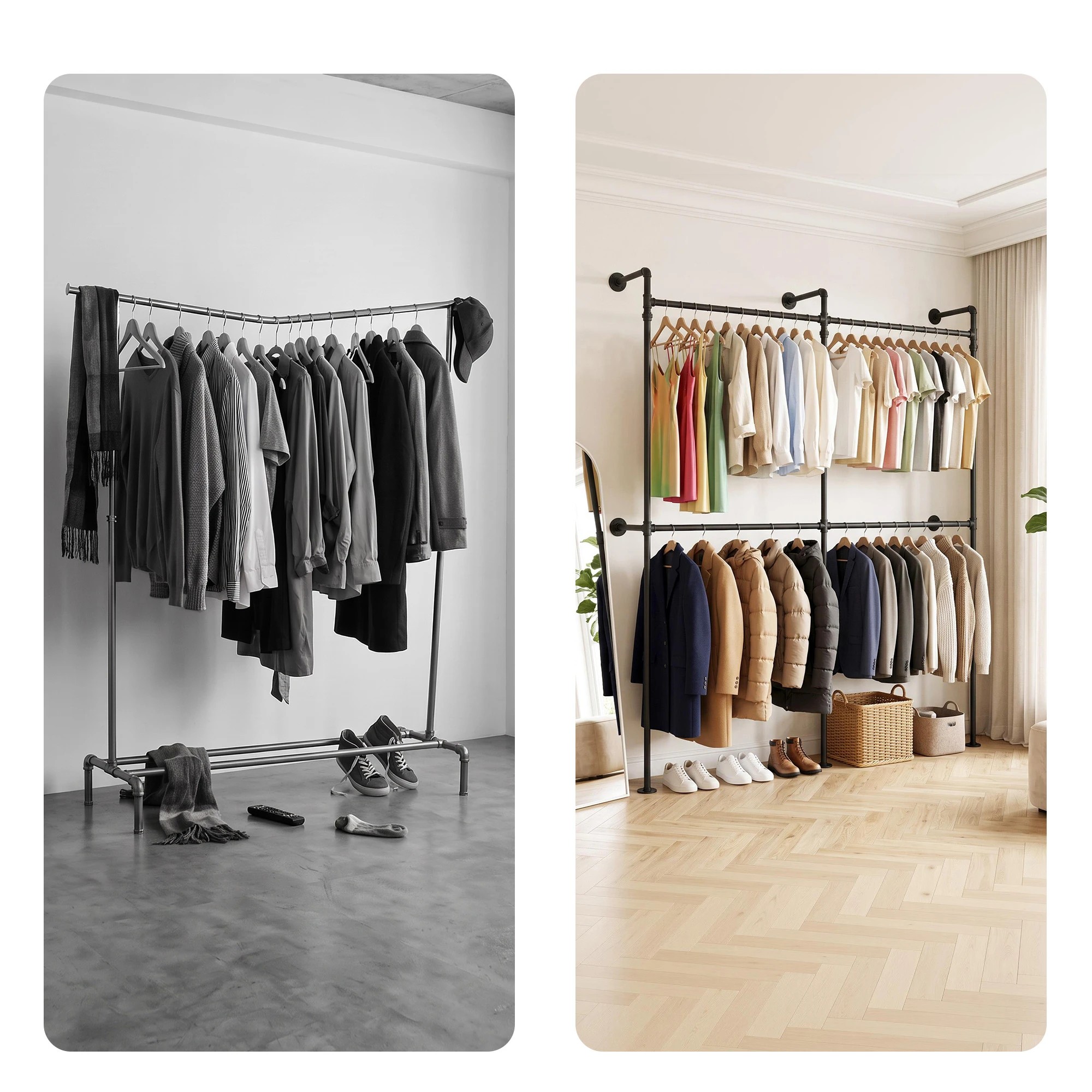 6 Artiss Industrial Pipe Clothing Rack Garment Clothes Display Stand Wall Mounted - Black, 6 of 8