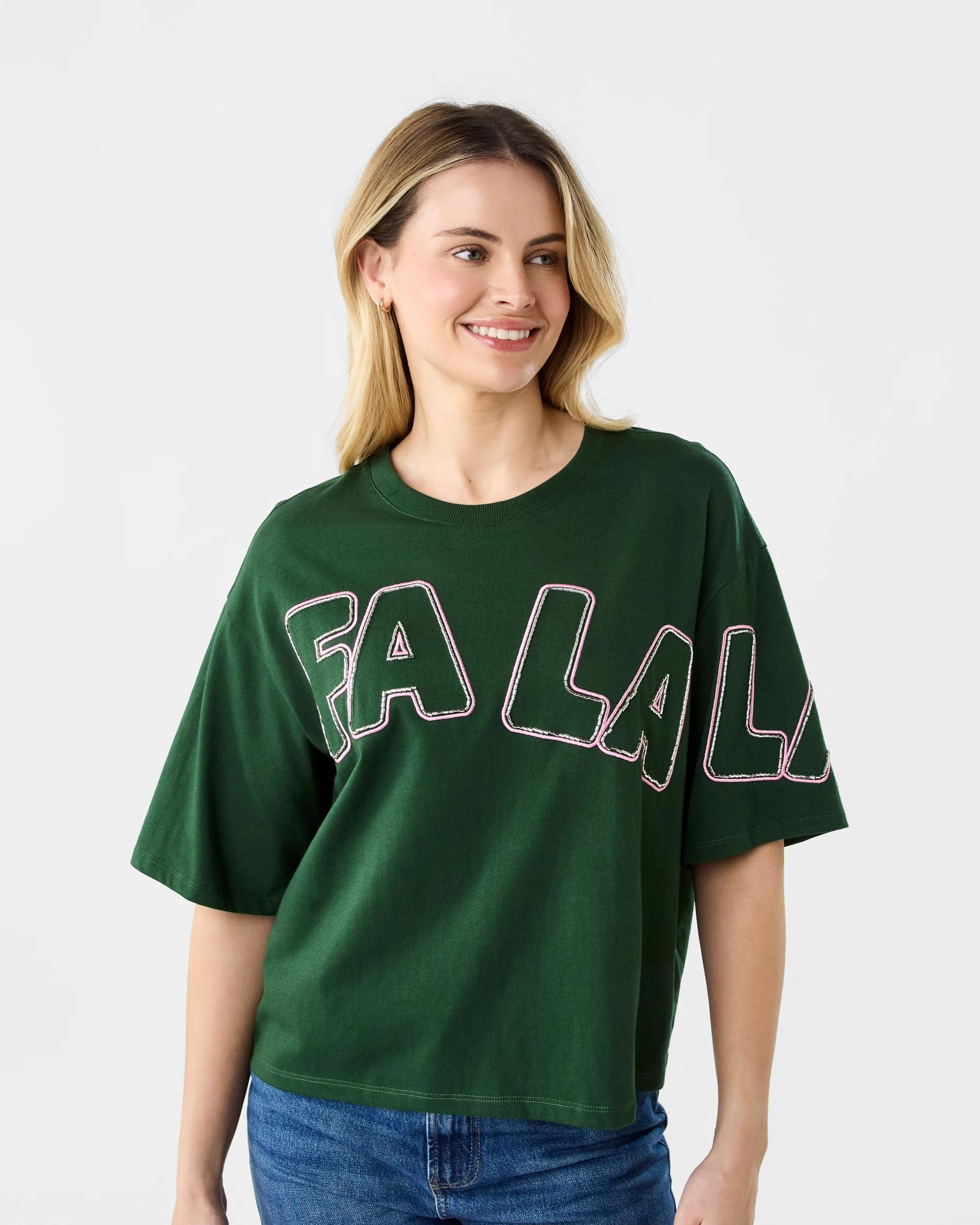 2 Short Sleeve Oversized Chopped  Christmas Beaded T-shirt Green, 2 of 6