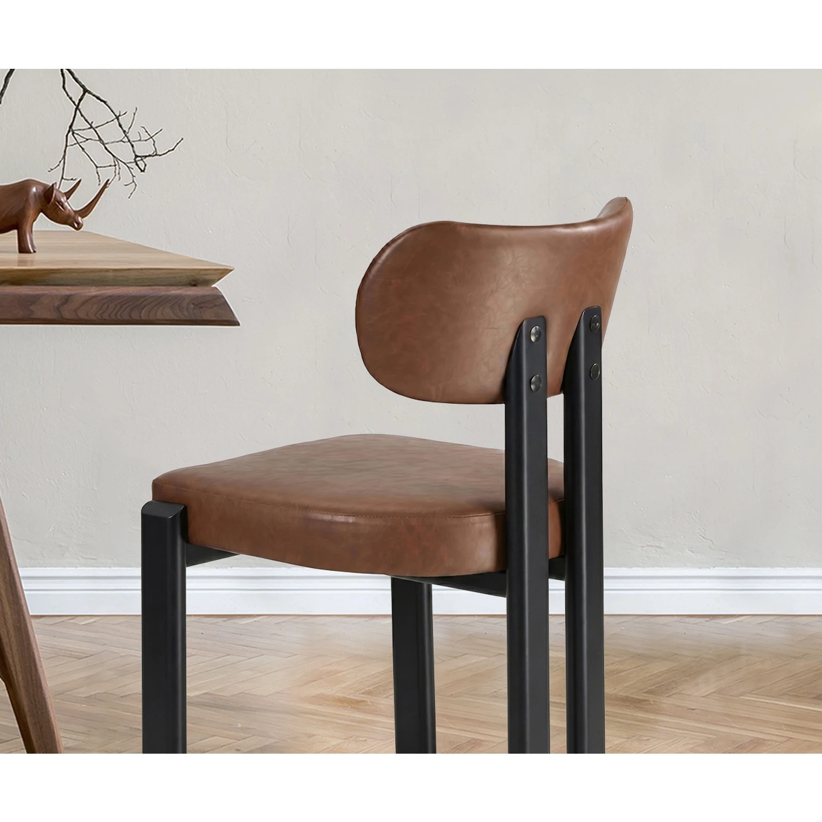 5 Oikiture Set of 6 Dining Chairs Faux Leather Fabric Kitchen Chair Padded Seat - Brown, 5 of 9