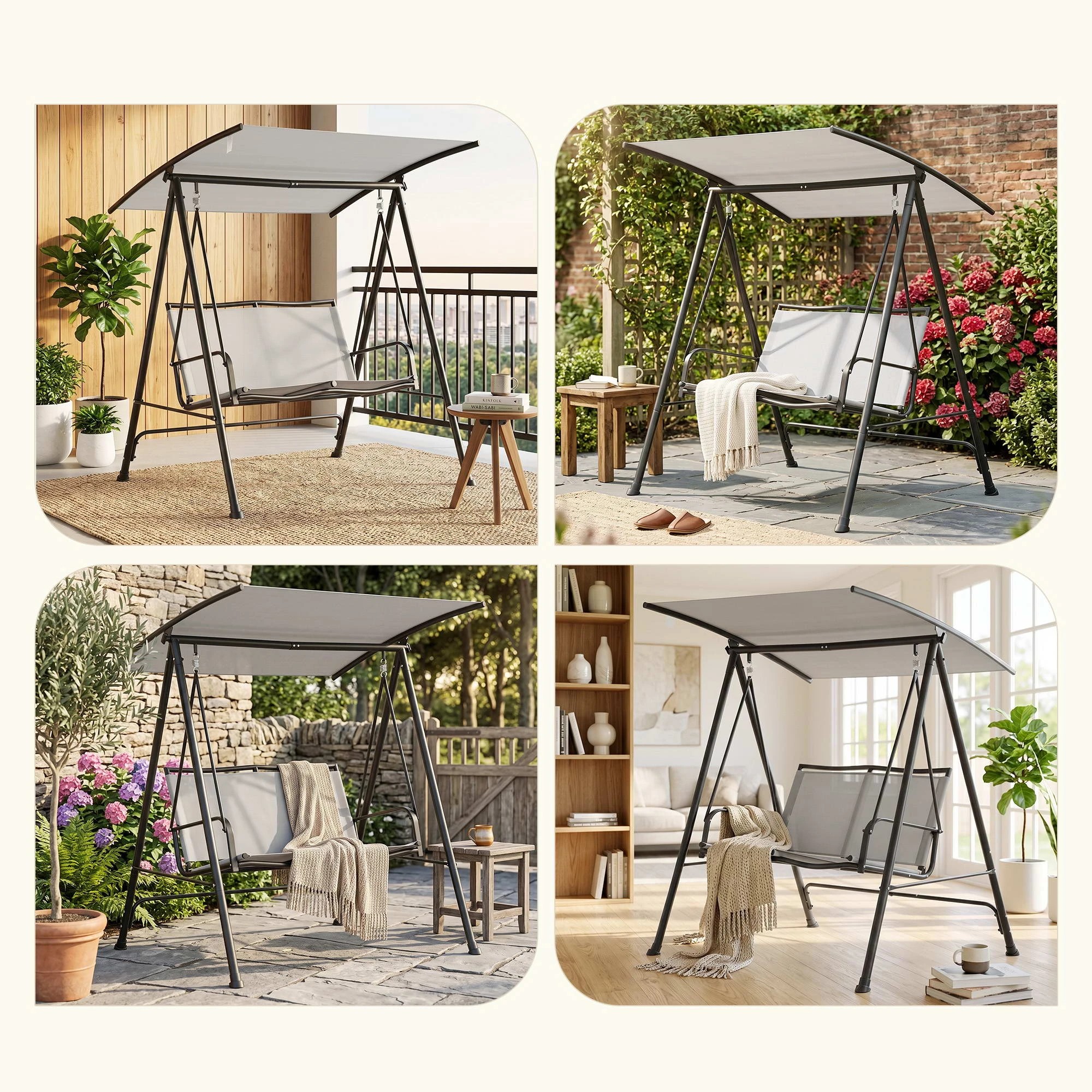 7 Gardeon Outdoor Swing Chair with Stand Adjustable Canopy 2-Seater Hanging Chair 142cmx172cm 250kg Capacity - Grey, 7 of 8