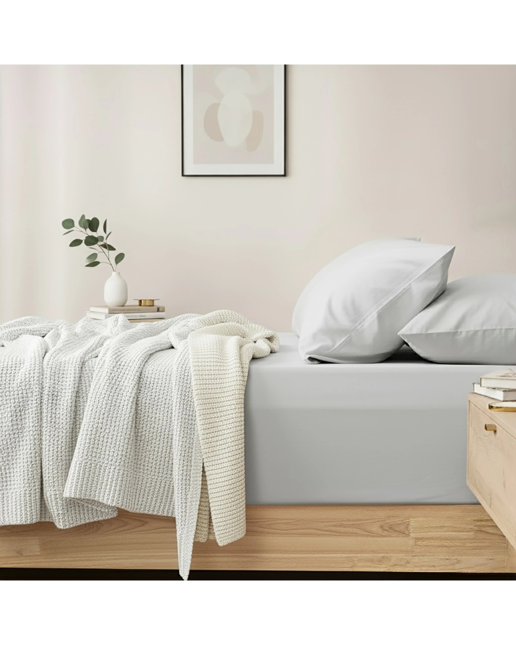 1 KG Linen 400TC Cotton Fitted Sheet & Pillowcase Set Egyptian Cotton - Single Bed - Grey, 1 of 6