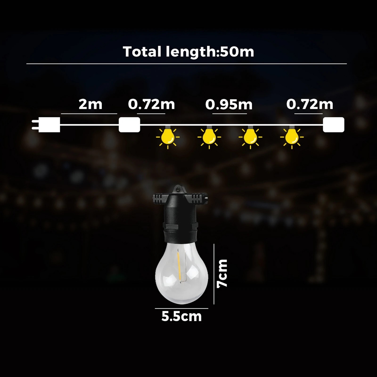 2 Mazam 50M Festoon String Lights LED Christmas - Black, 2 of 10