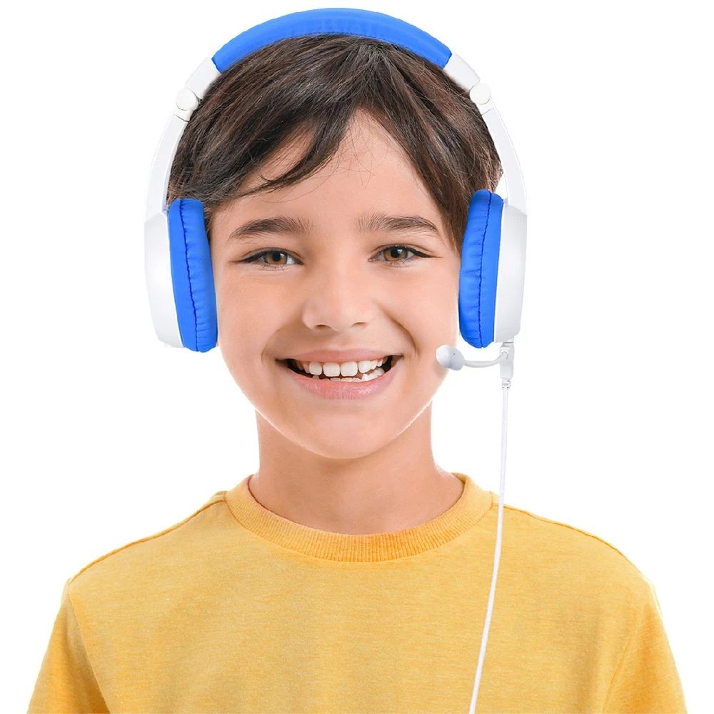 8 BONELK My-Style Kids Wired Headphones w Boom Mic White/Blue, 8 of 8