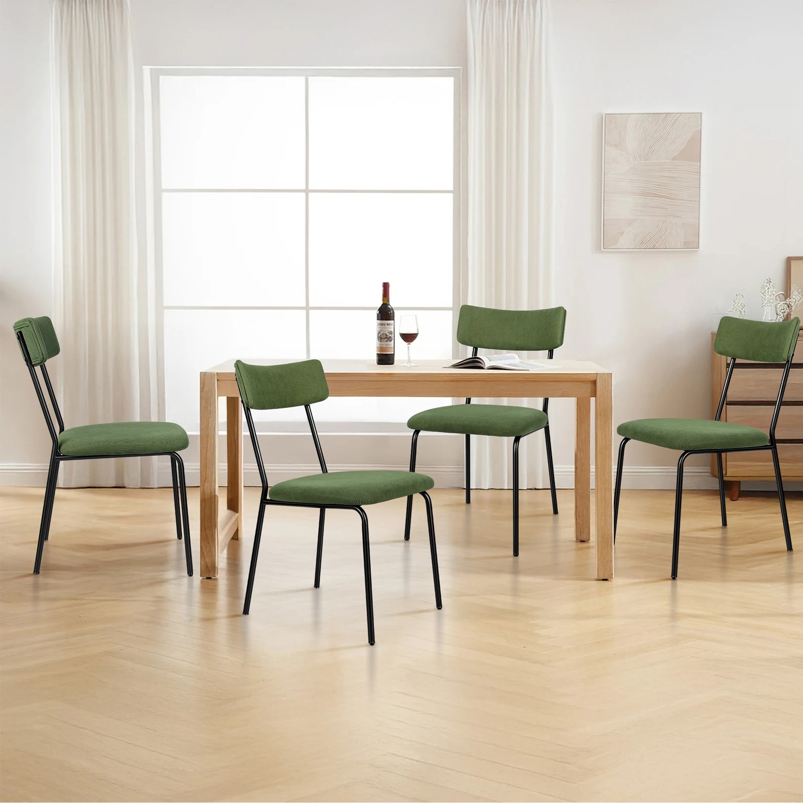 8 Alfordson 2x Dining Chairs Accent Kitchen Lounge Curved Backrest Corduroy - Green, 8 of 10