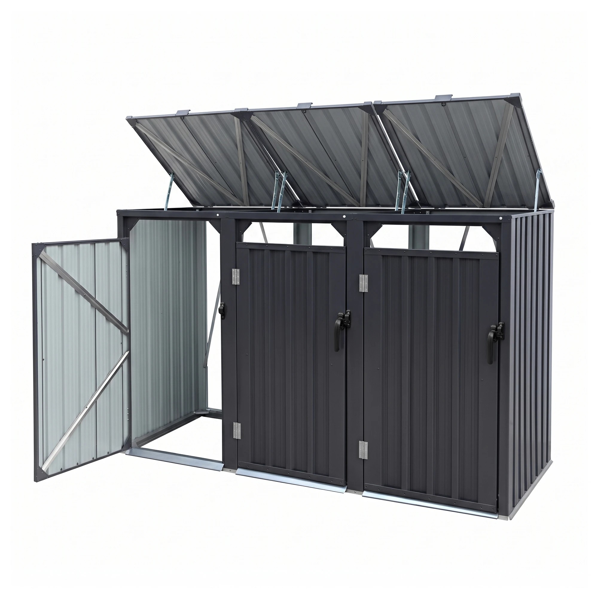 4 Giantz Bin Shed Triple Wheelie Waste Bins Storage Steel Garden Enclosure - Black, 4 of 8