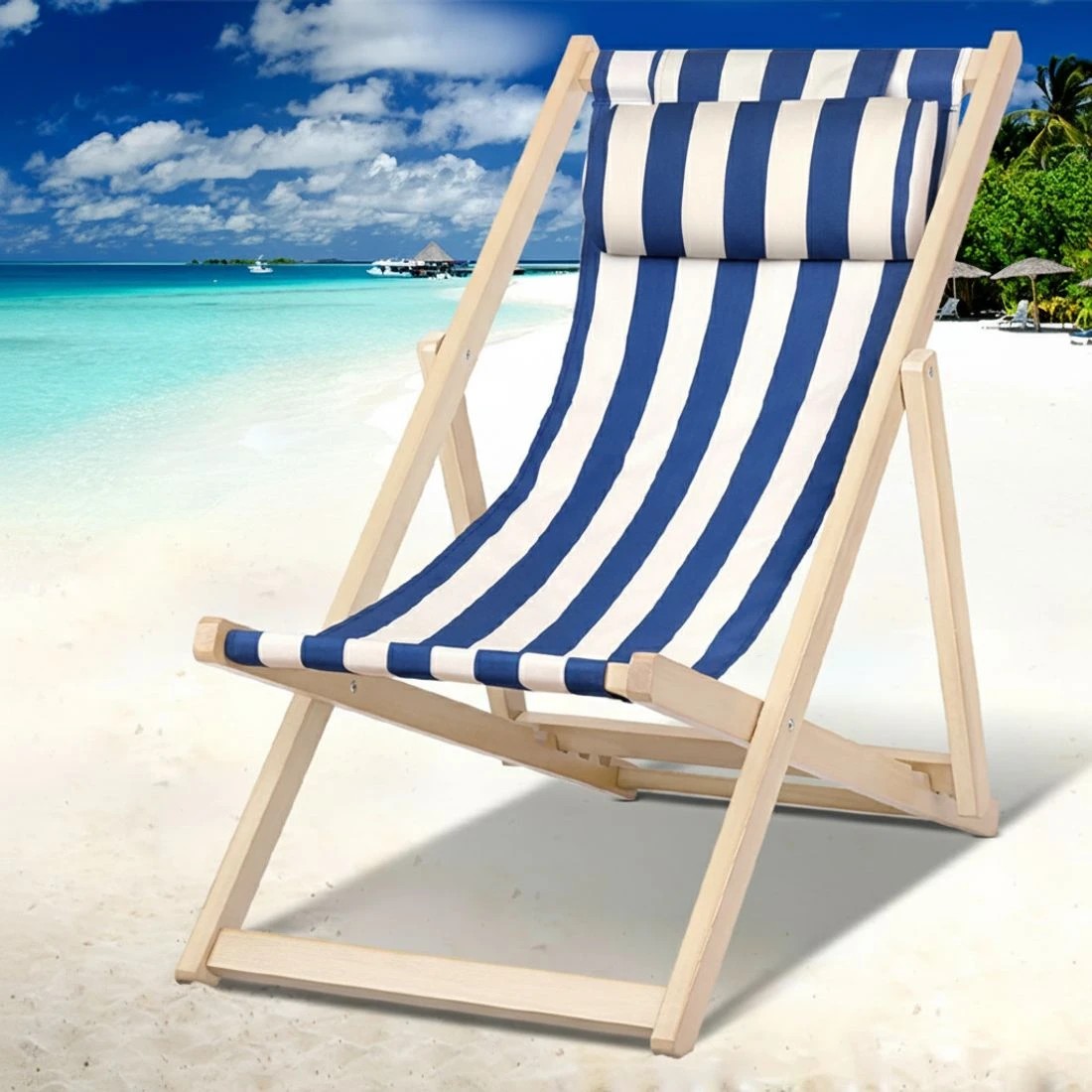 6 Gardeon Outdoor Deck Chair Wooden Sun Lounge Folding Beach Patio Furniture - Blue, 6 of 8