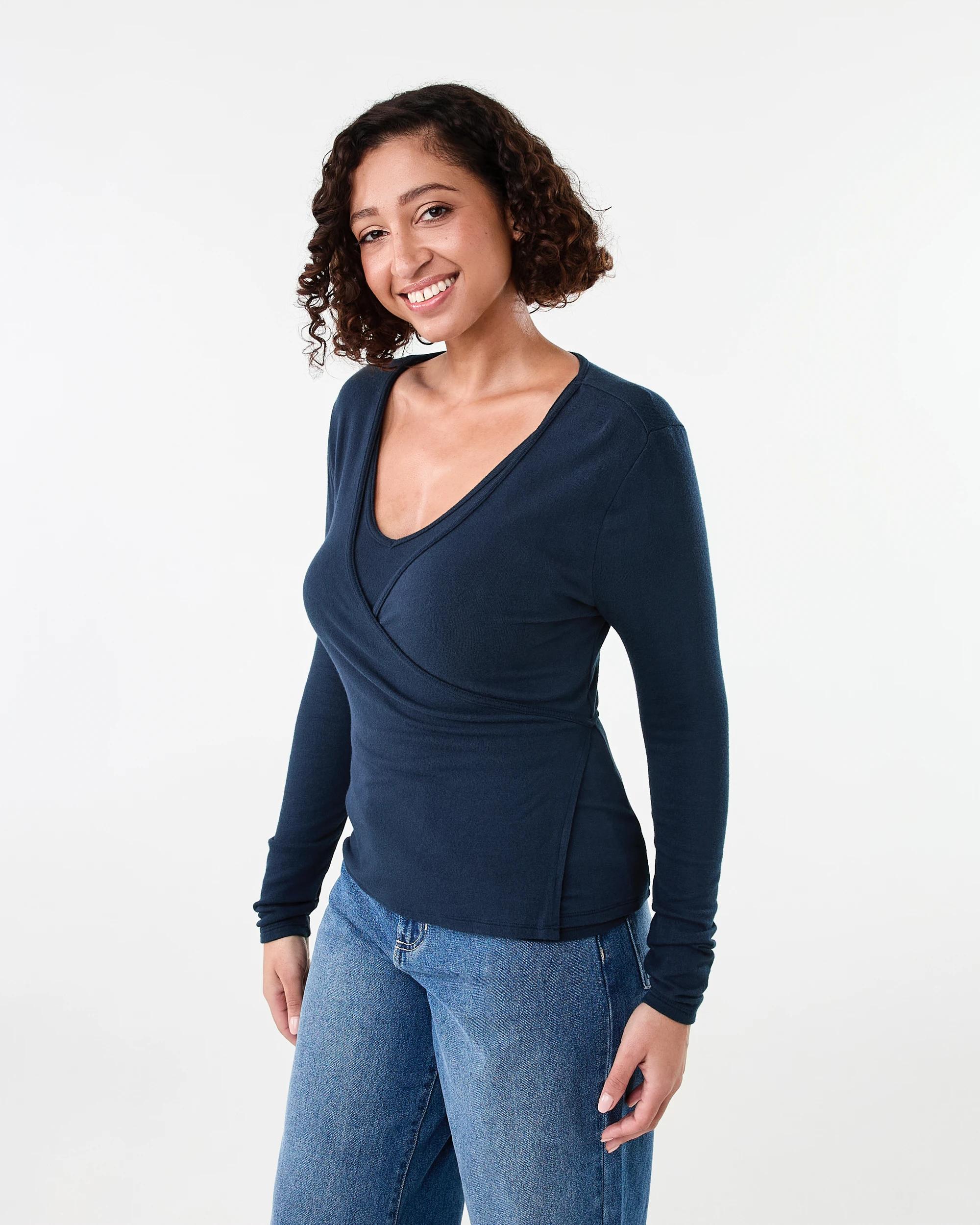 2 Long Sleeve Twofer Wrap Top Navy Blaze, 2 of 7