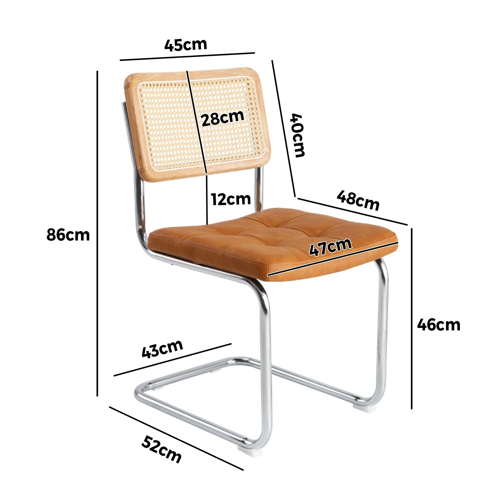2 Oikiture 4x Rattan Dining Chair Cesca Replica Cantilever PU Leather Padded - Brown, 2 of 8