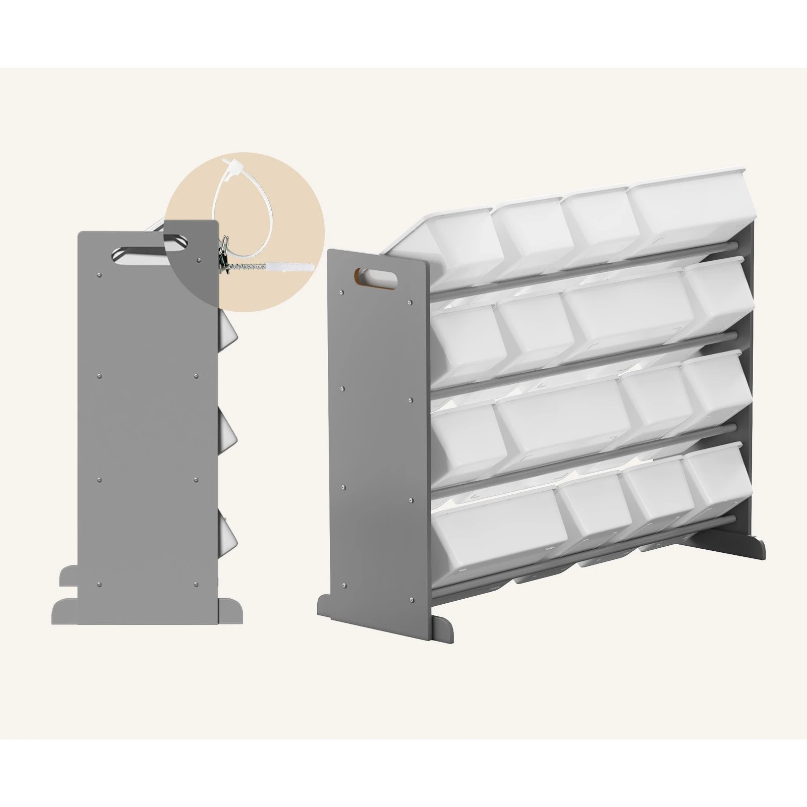 5 Oikiture Kids Toy Box Organiser 16 Bins Display Shelf Removable Drawer - Grey, 5 of 9