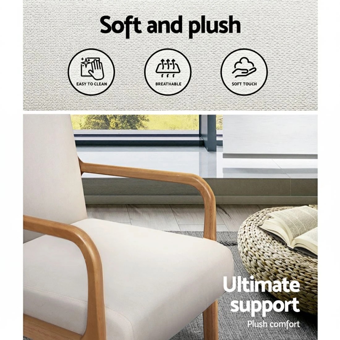 5 Artiss 2X Armchair Faux Fabric - White, 5 of 5