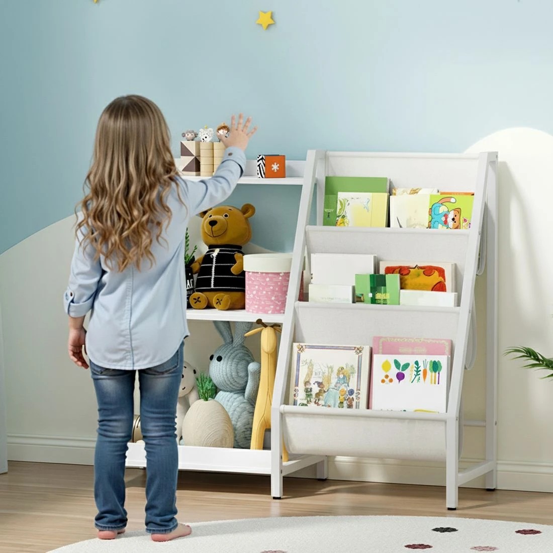 4 Keezi 3-Tier Kids Bookshelf Bookcase Children Toy Storage Organizer Rack Display Shelf - White, 4 of 7