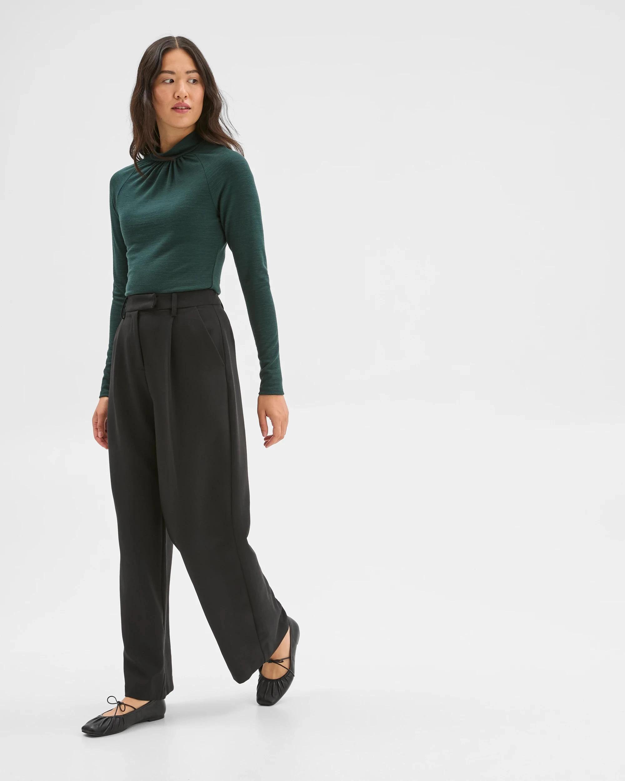 3 Preview Long Sleeve High Neck Drape Top MID JADE, 3 of 6