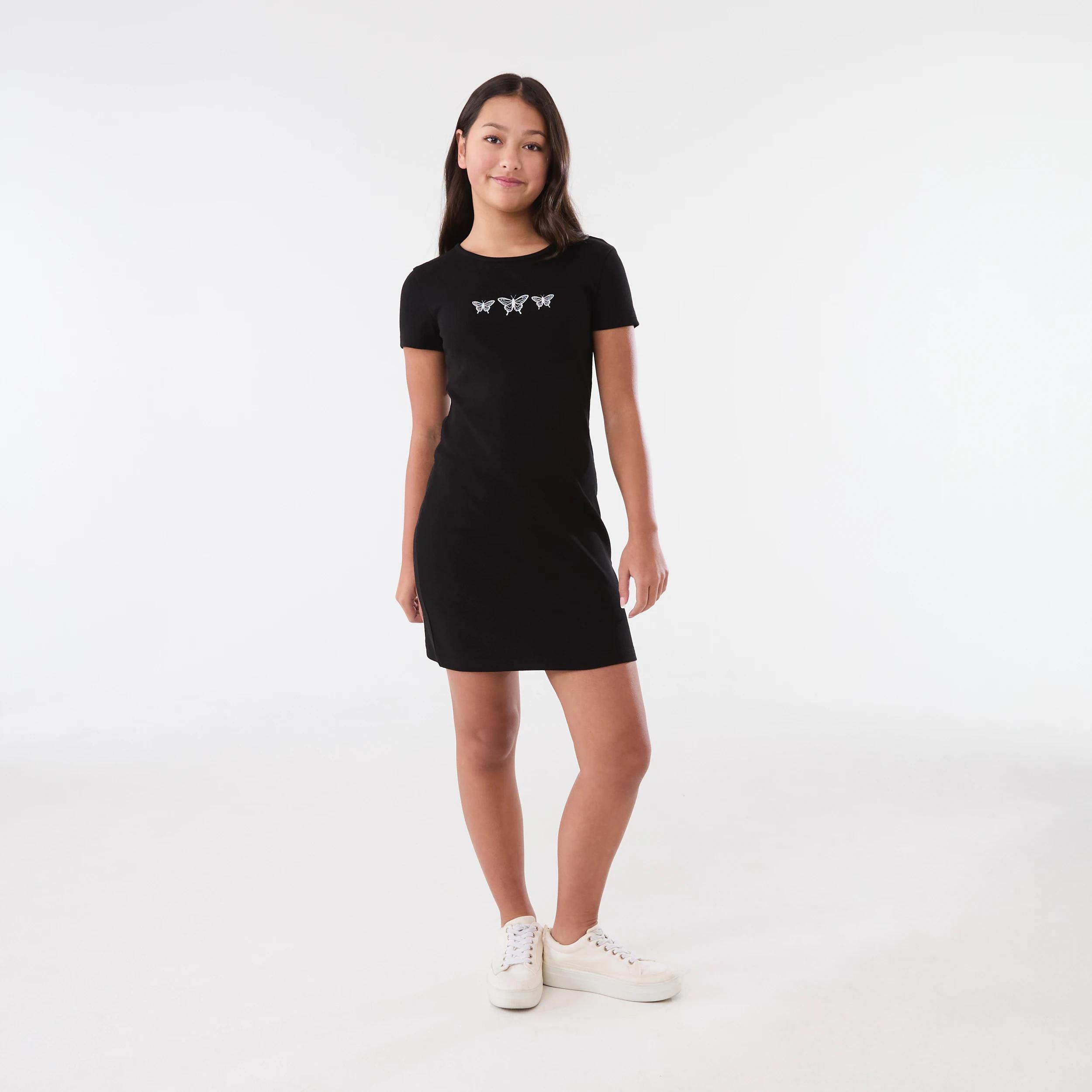 1 Short Sleeve Rib Dress TRIO BUTTERFLIES BLACK, 1 of 4