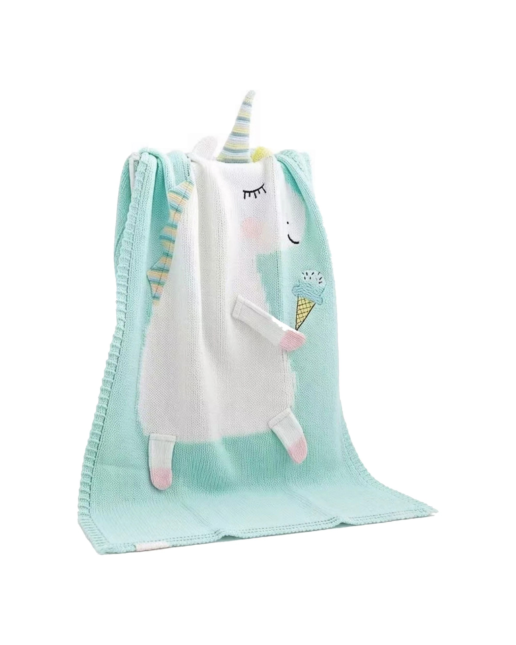1 Cotton More Kids Knitted Blanket Unicorn Design 70x100cm - Multi, 1 of 2