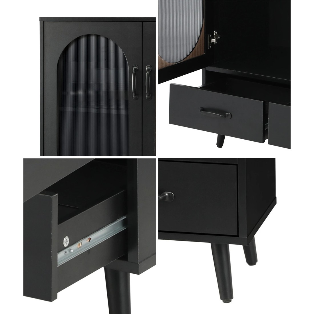 4 Oikiture Sideboard Buffet Fluted Door
 - Black, 4 of 10