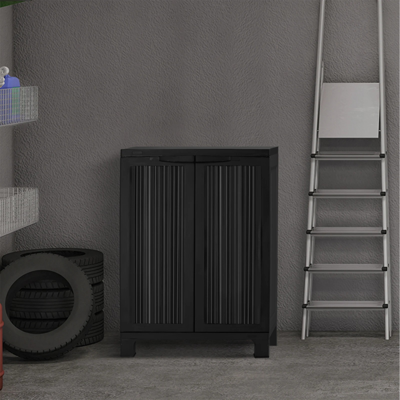 5 Livsip Outdoor Storage Cabinet Box Garden Garage Cupboard Adjustable Lockable - Black, 5 of 7