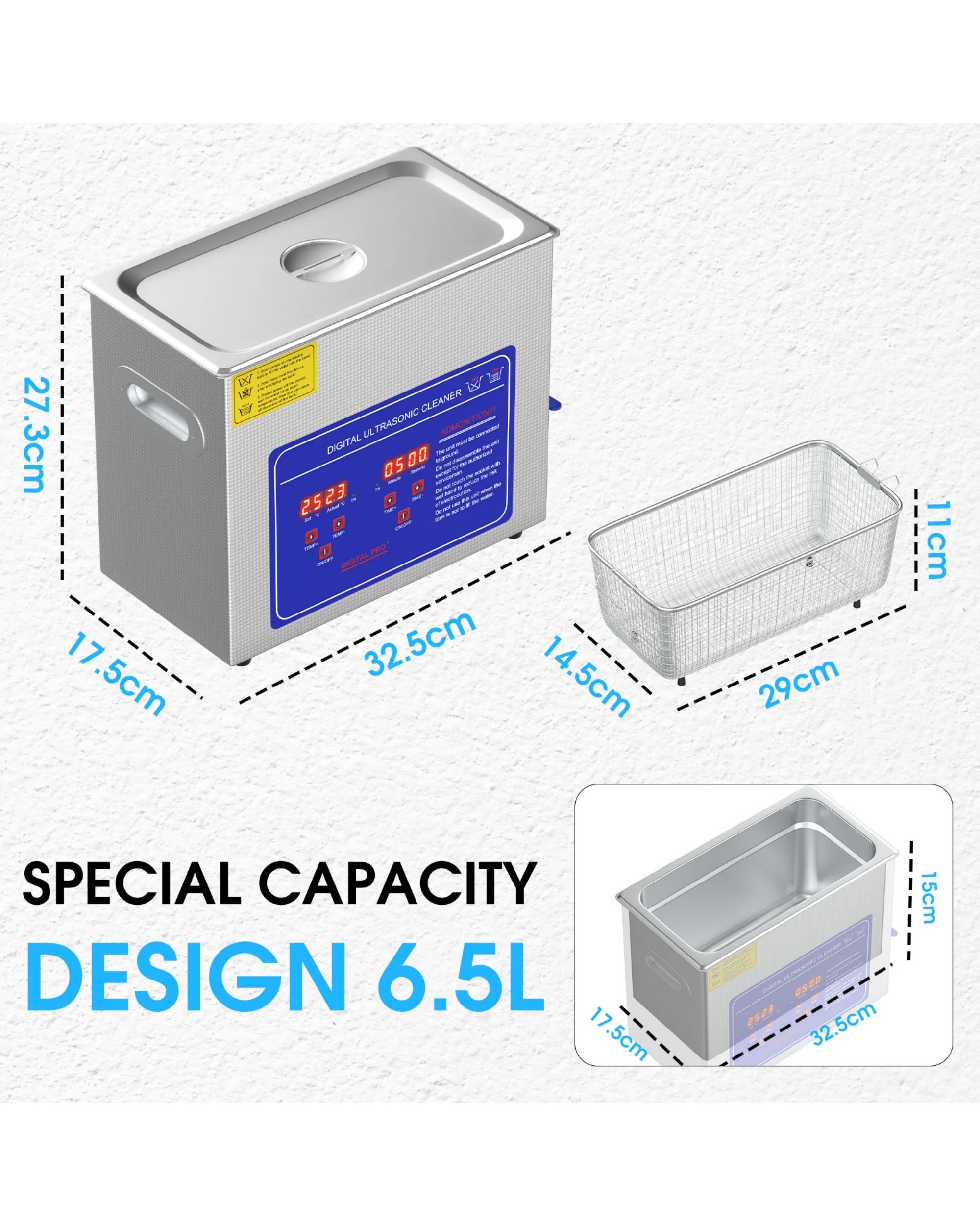 7 ADVWIN 6.5L Ultrasonic Jewellery Cleaner Machine, 42kHz, SUS 304, for Eyeglasses, Earrings, Rings, Necklaces, Dentures, 7 of 7
