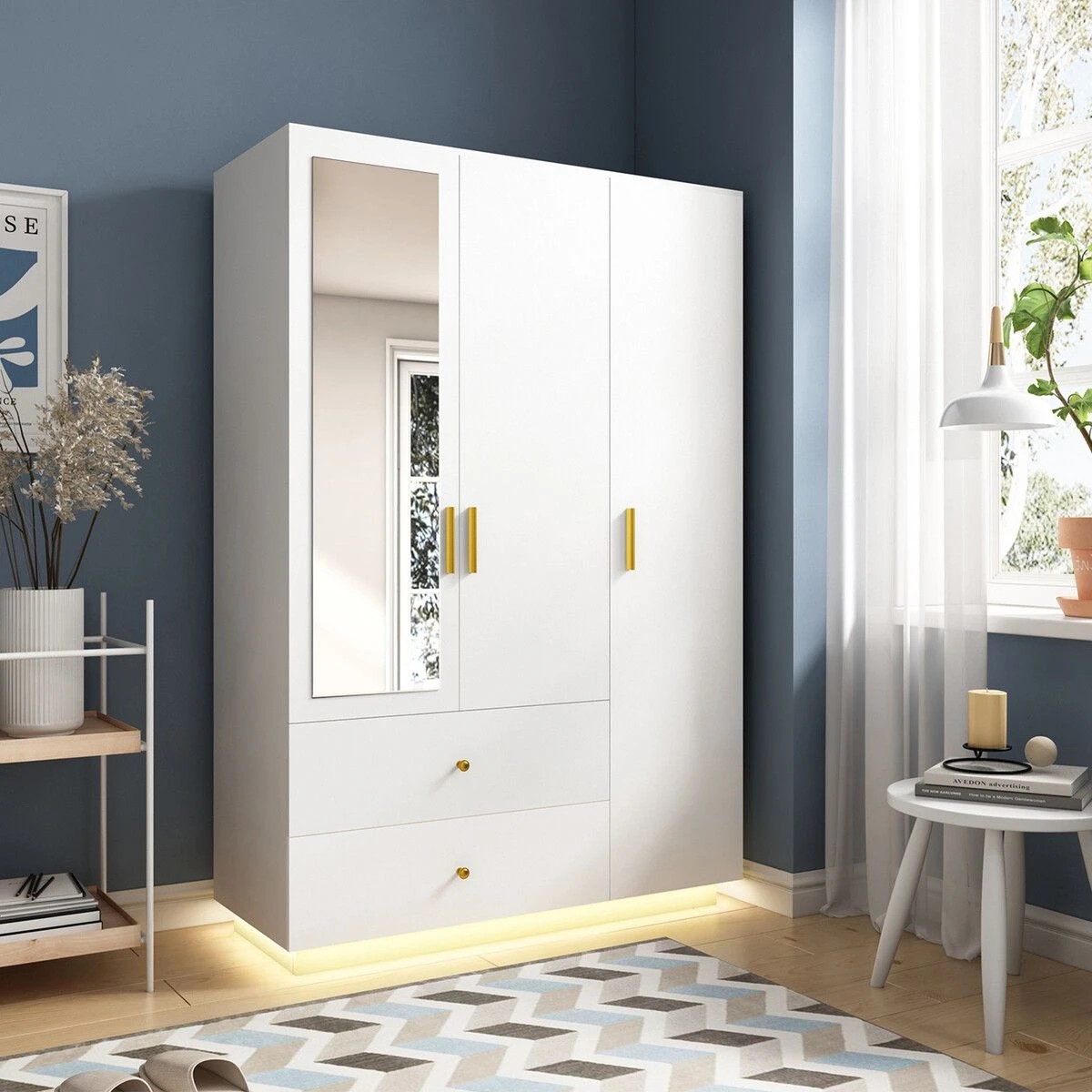 5 LUXSUITE Mirrored Wardrobe Cabinet Dresser LED, 5 of 8