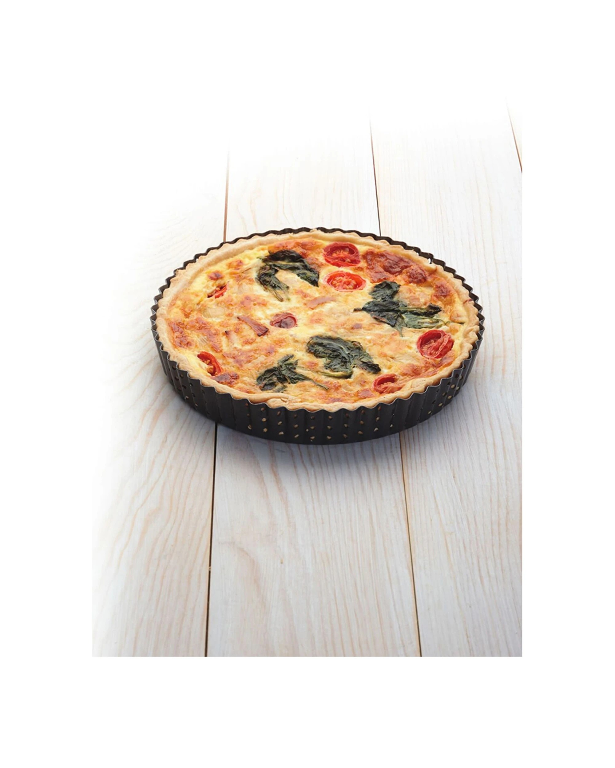 3 Mastercraft 2x Crusty Bake 23cm Loose Base Round Flan Quiche Pan Perforated - Black, 3 of 3