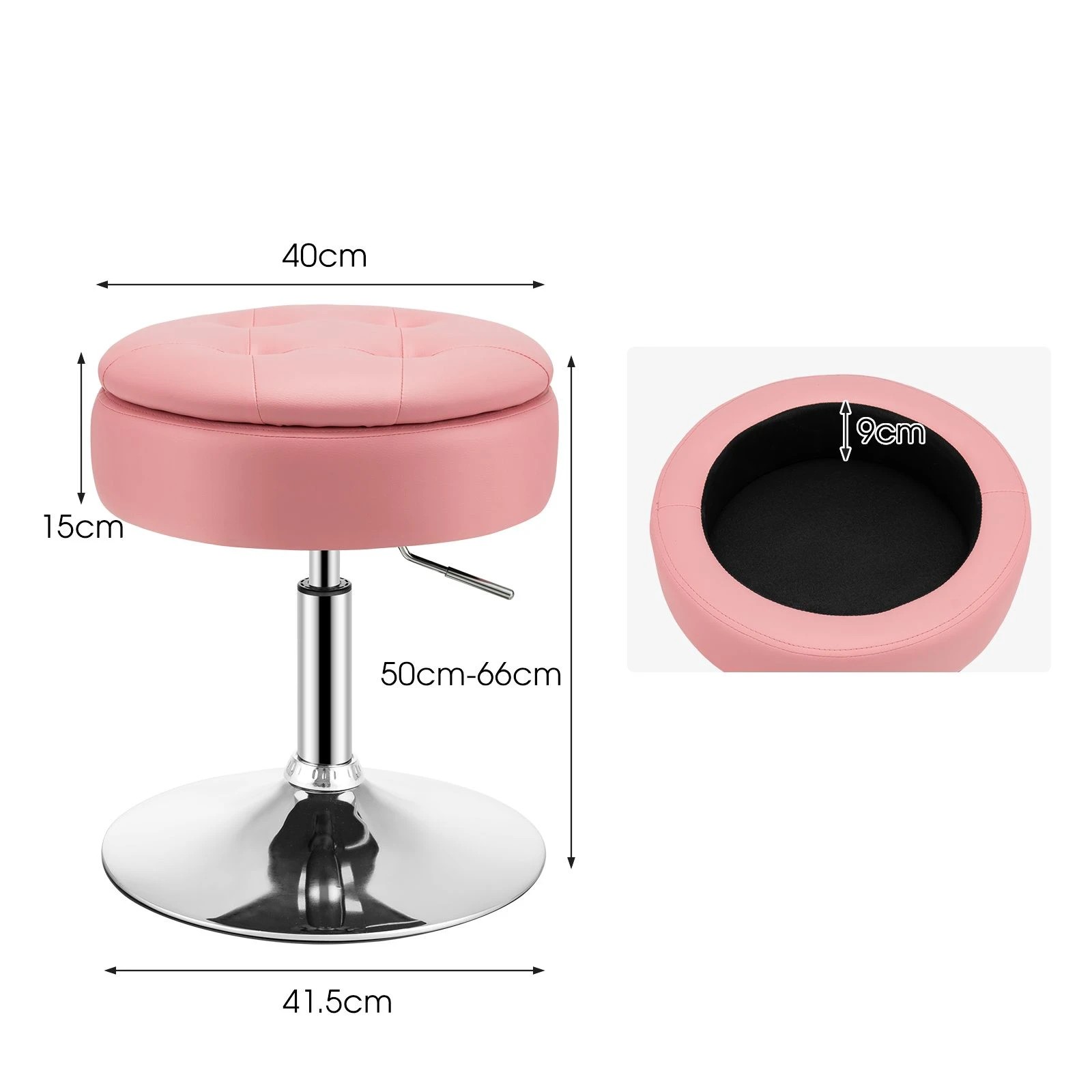 5 Costway Swivel Stool PU Leather w/Flipped Lid Storage Makeup Dressing Chair Side Table - Pink, 5 of 5