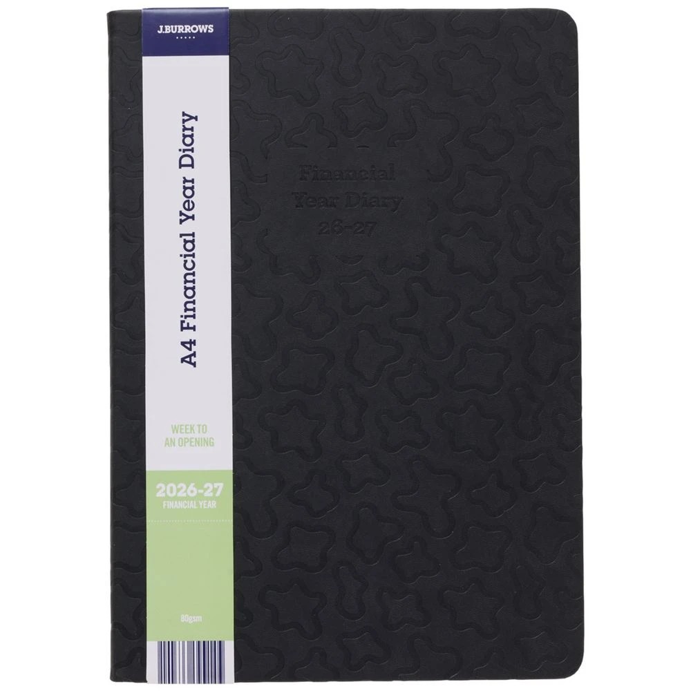 1 J.Burrows A4 Week-To-View Embossed Diary FY26/27 Black, 1 of 6