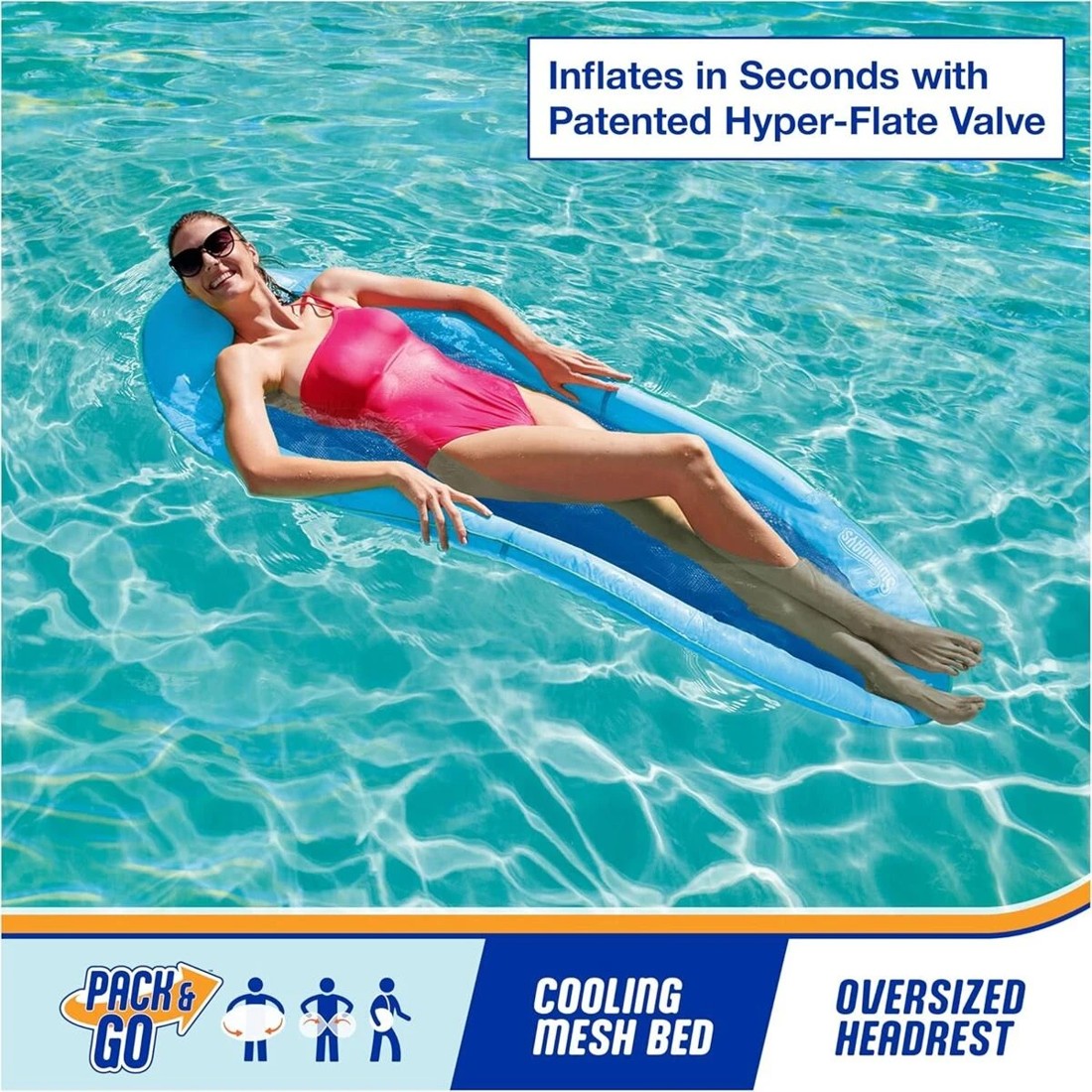 2 SwimWays Premium Spring Float Hammock - Sky Blue, 2 of 7