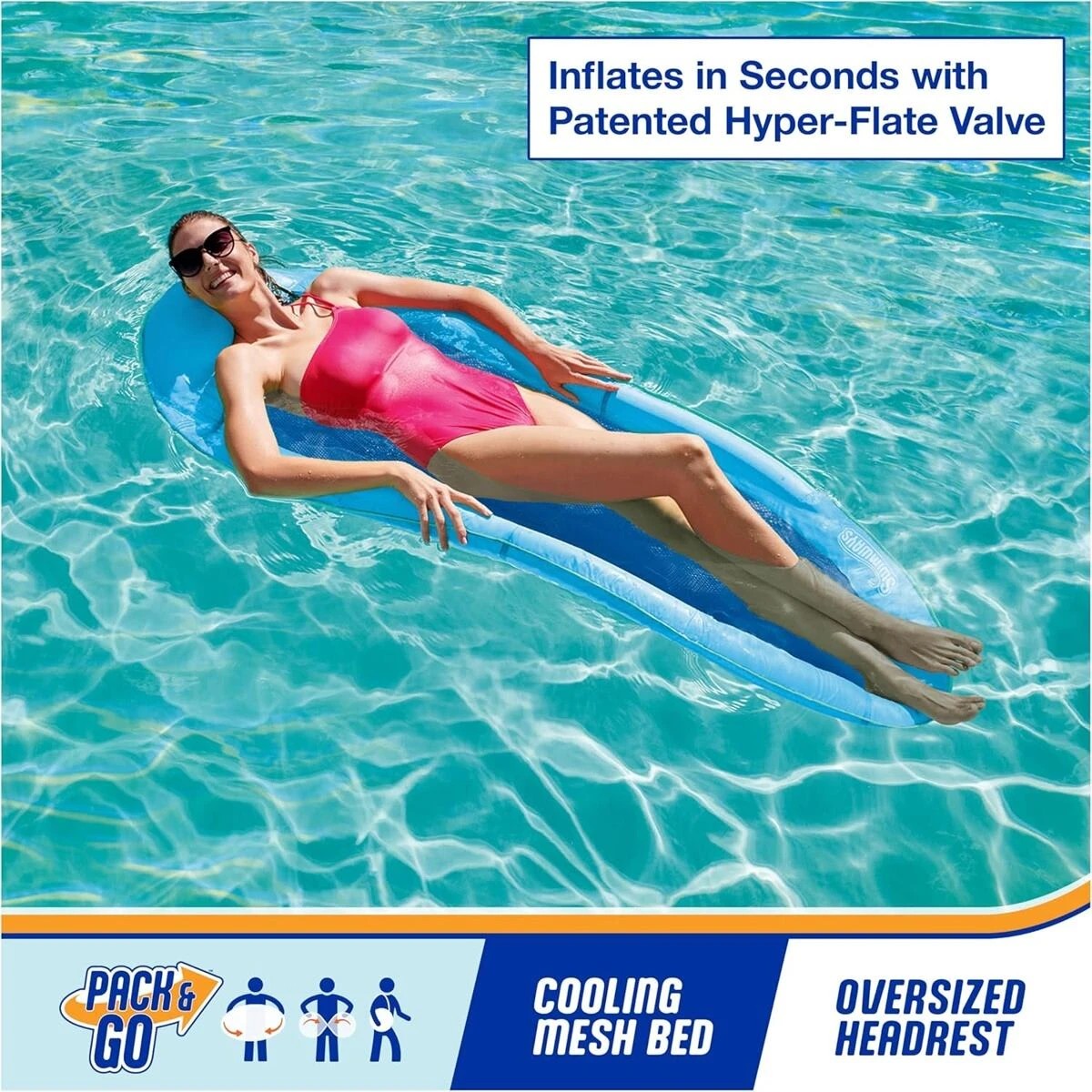 2 SwimWays Premium Spring Float Hammock - Sky Blue, 2 of 7