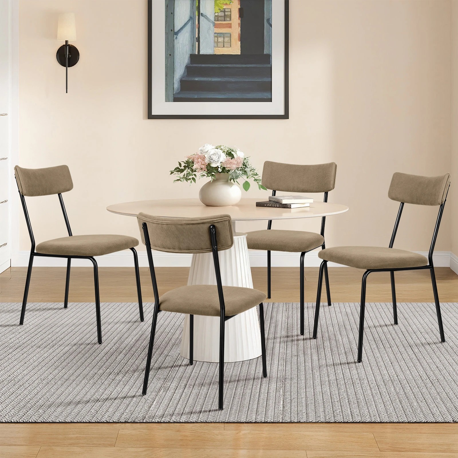 4 Alfordson 4x Dining Chairs Accent Kitchen Lounge Curved Backrest Corduroy - Khaki, 4 of 9