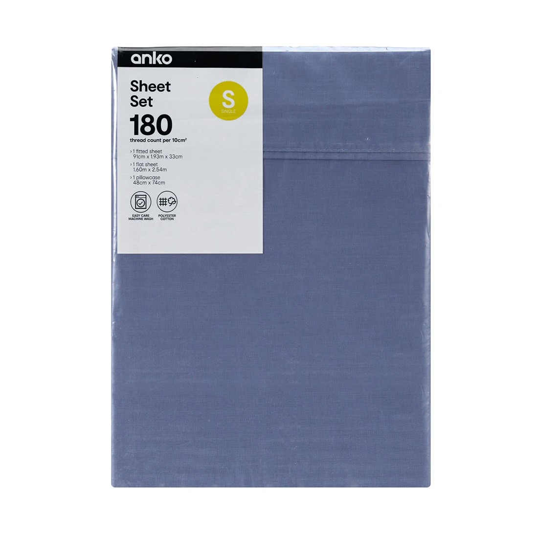 8 180 Thread Count Sheet Set - Single Bed, Mid Blue, 8 of 8