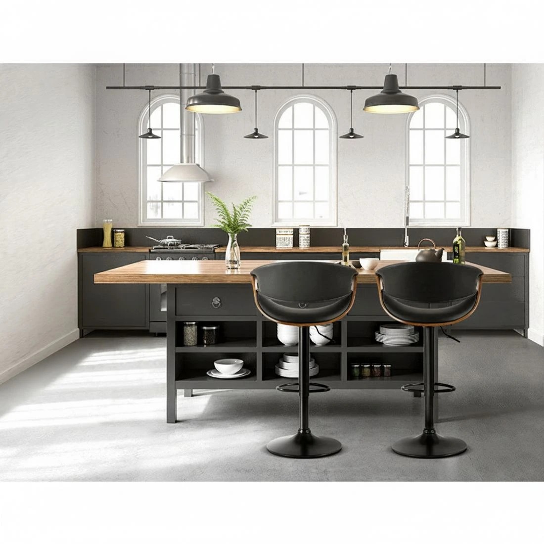 4 Artiss 2x Bar Stools Gas Lift Leather w/Armrest - Black, 4 of 5