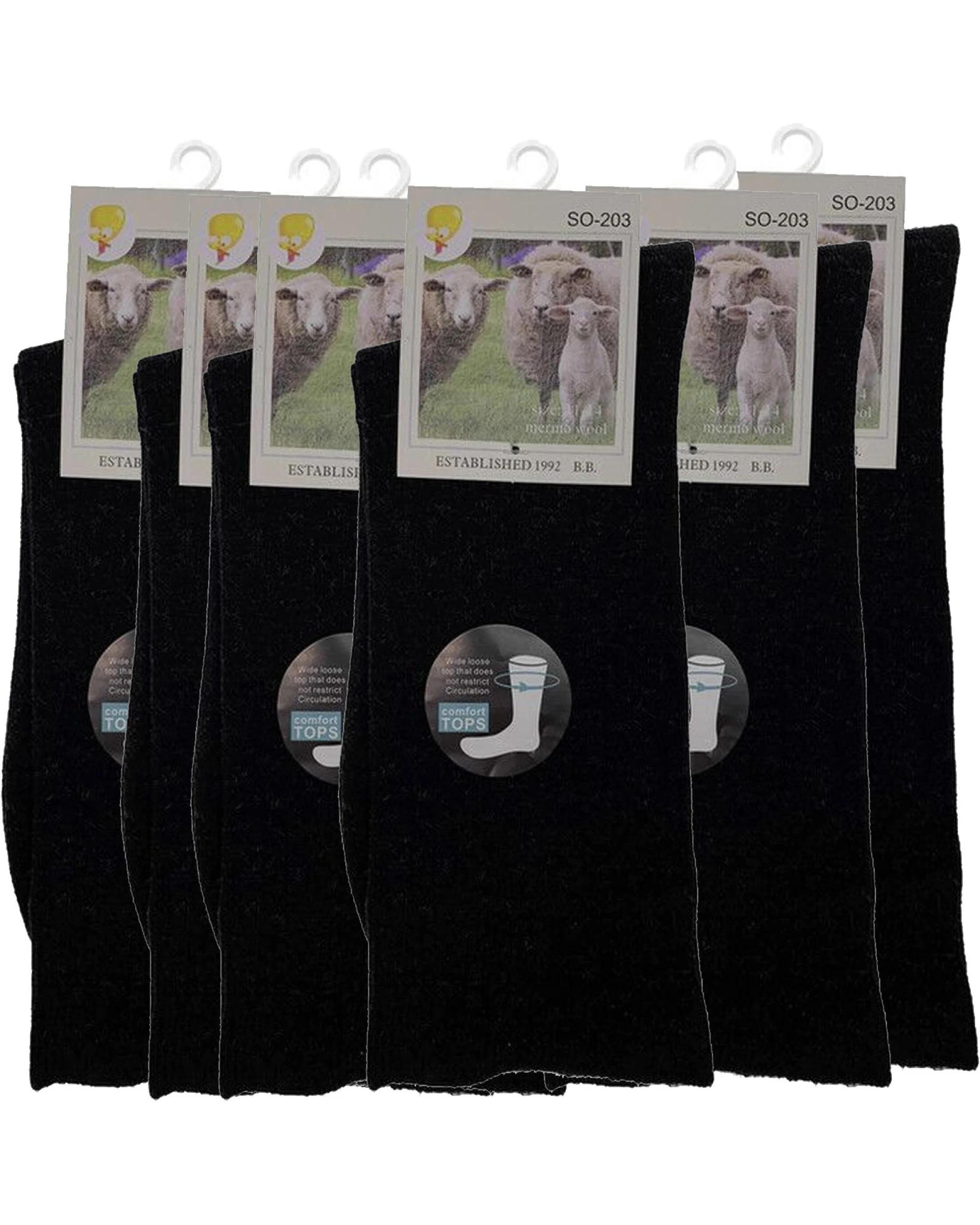1 BR Home 6 Pairs Mens Merino Wool Thermal Diabetic Socks in Black 7-11 BLACK, 1 of 1