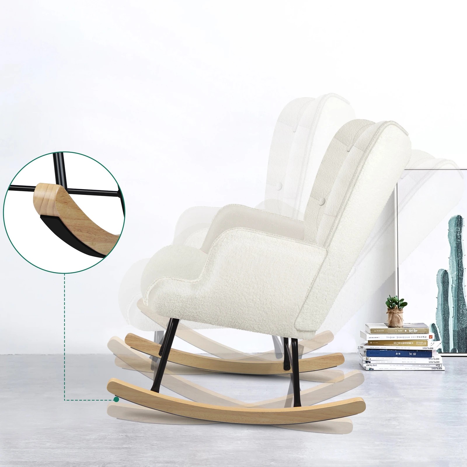 4 Alfordson Rocking Chair Armchair Accent Feeding Chair Lounge Tufted Sofa Boucle - White, 4 of 10