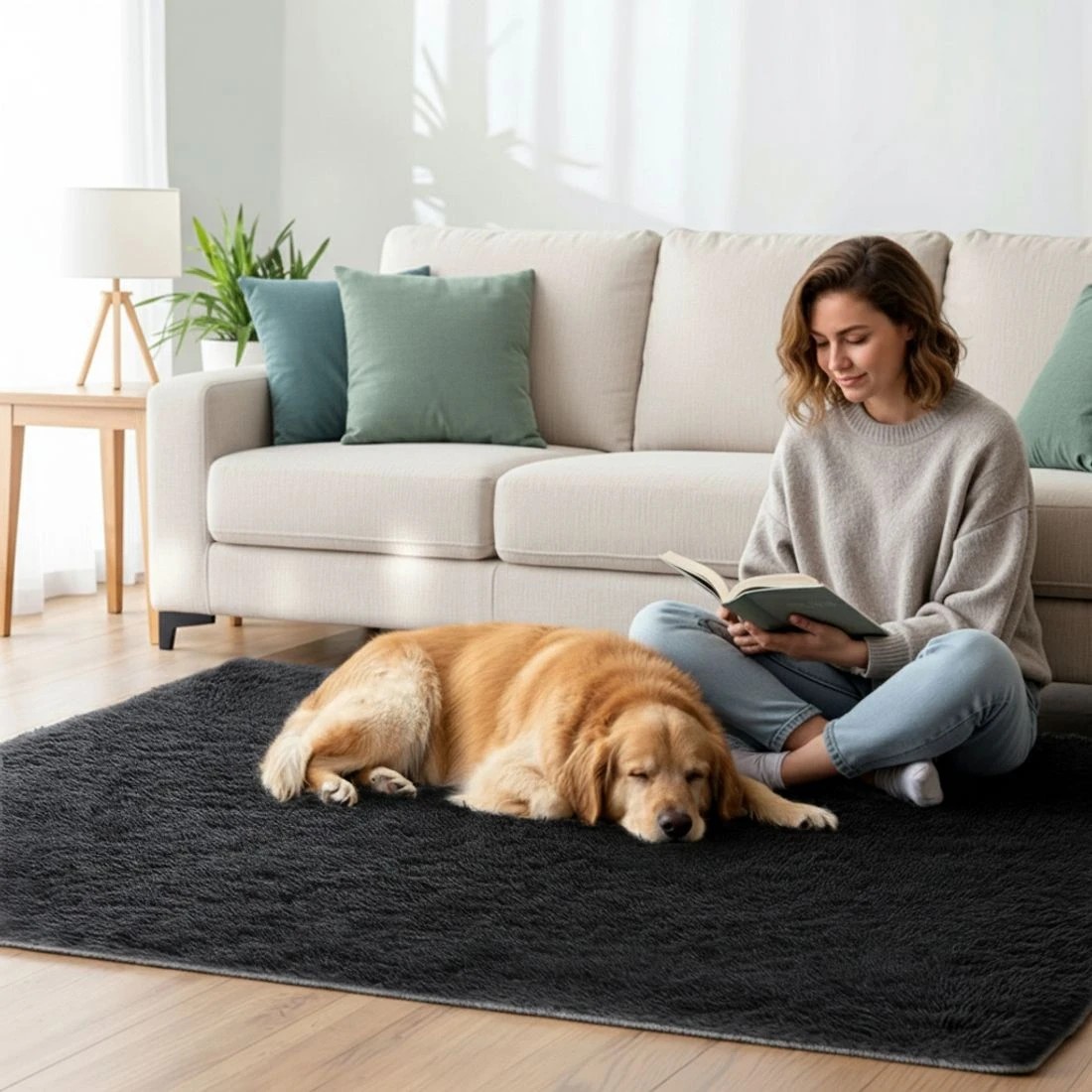 4 Artiss Floor Rug 140x200cm Plush Area Shaggy Rug Living Room Bedroom Carpet - Black, 4 of 9