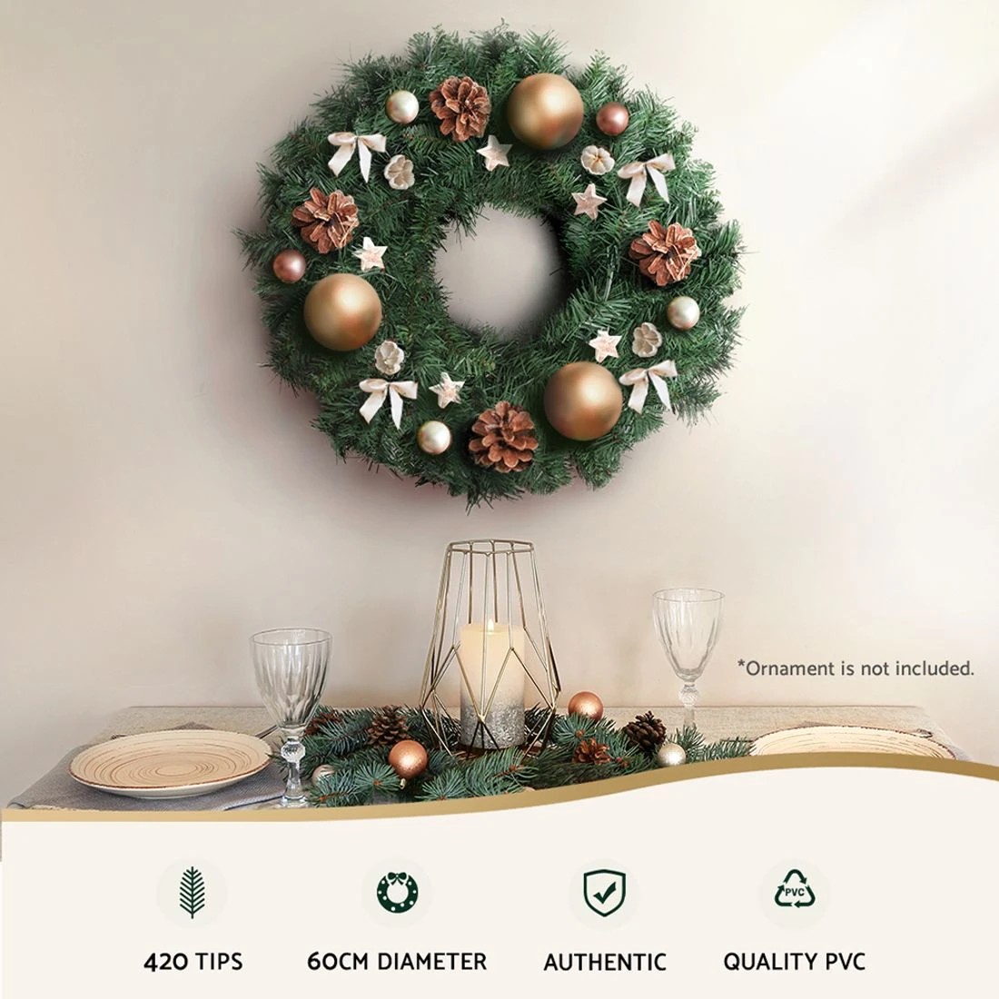 5 Jingle Jollys 60cm Christmas Wreath Garland Xmas Decorations Wedding Party - Green, 5 of 8