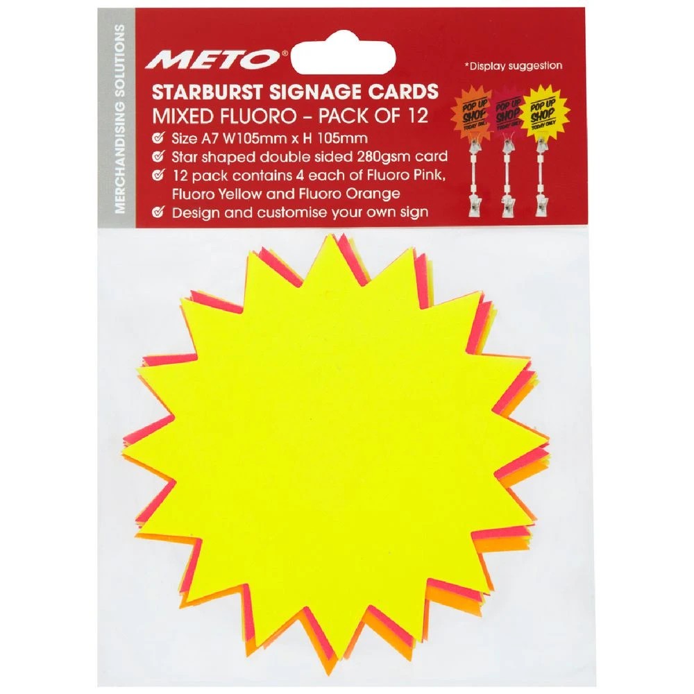 1 Meto A7 Starburst Sign Cards Fluoro 12 Pack, 1 of 2